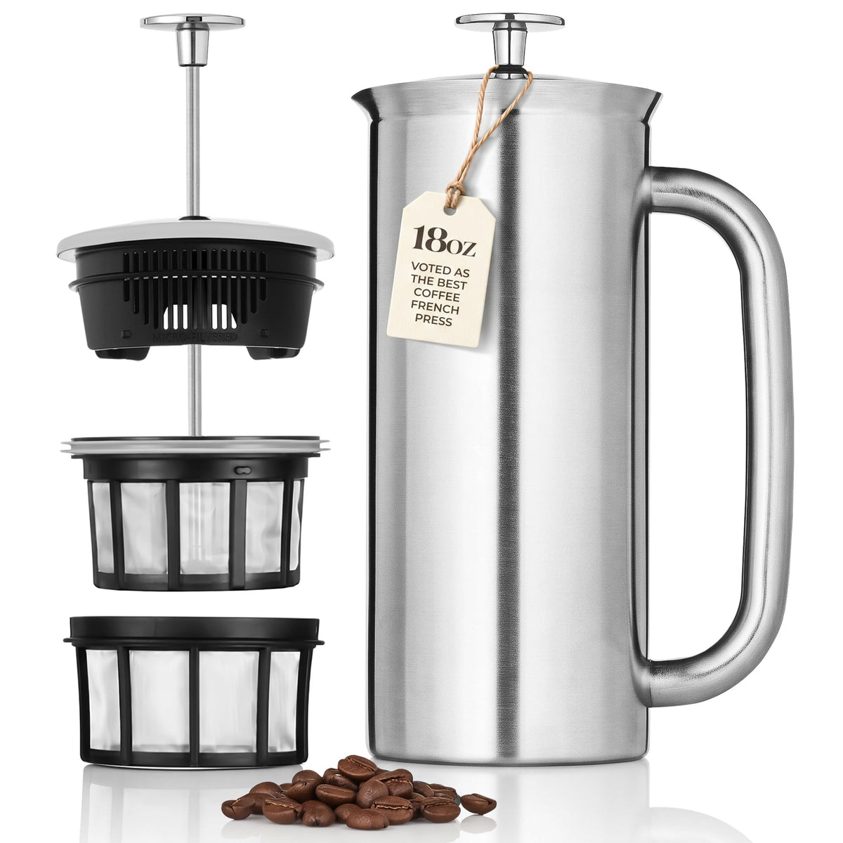 18oz Brushed Stainless Steel French Press J436