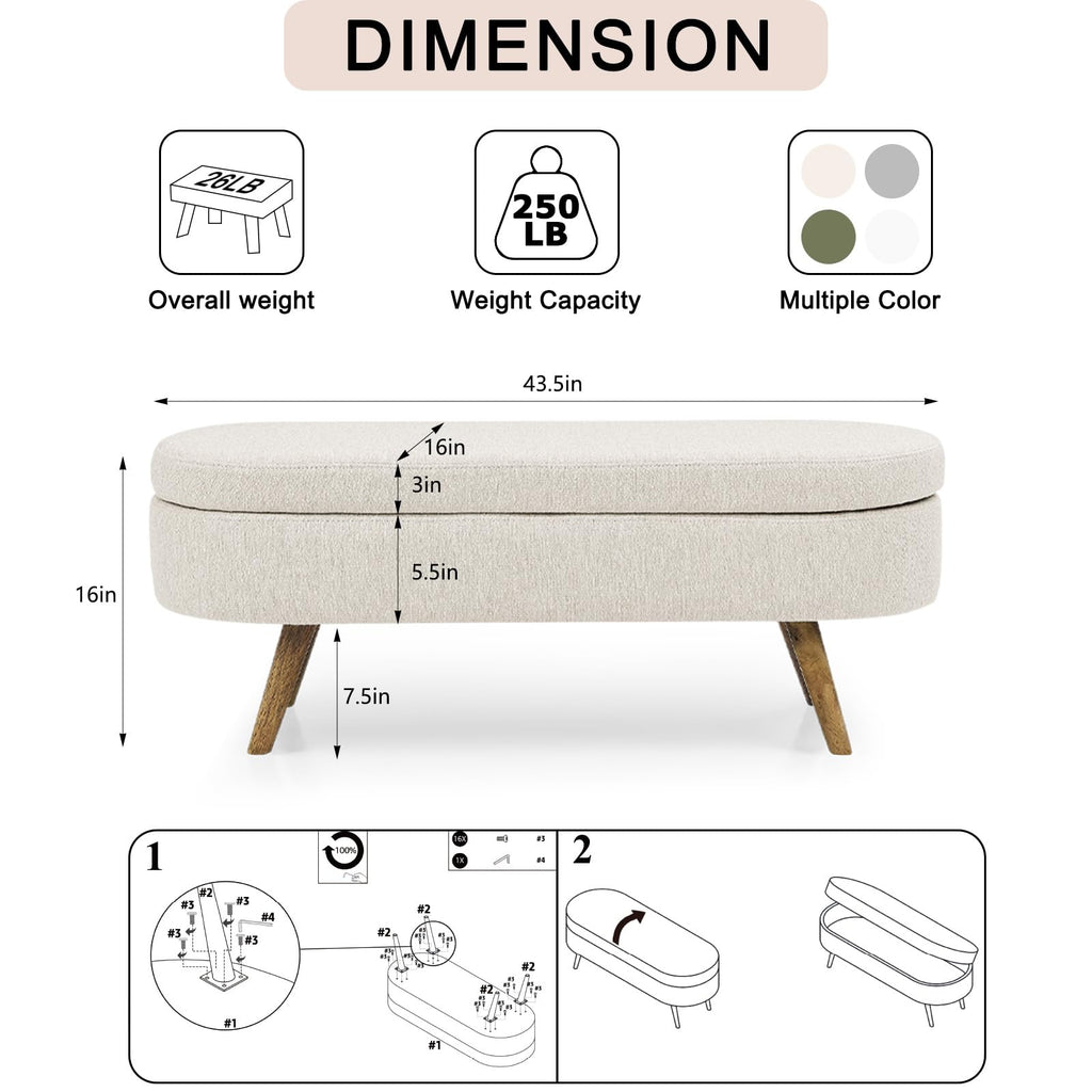 Beige Linen Upholstered Storage Ottoman Bench Z22749