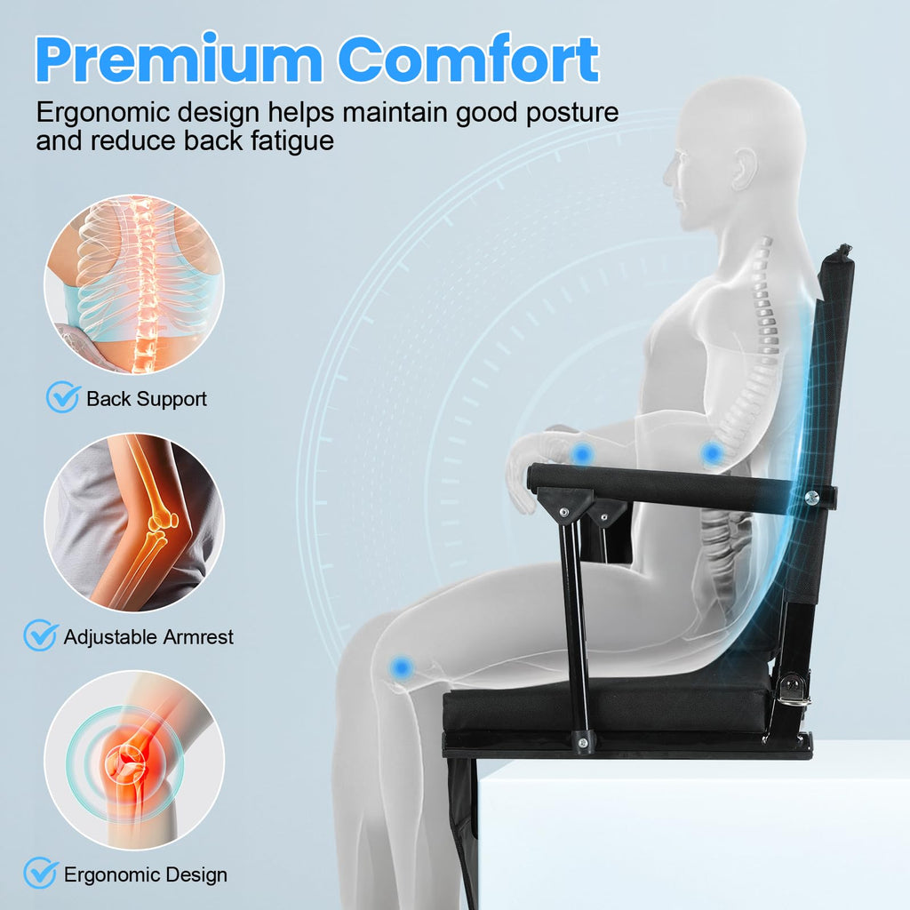 2 Pcs Black Folding Stadium Seats with Back Support and Cup Holder U8427