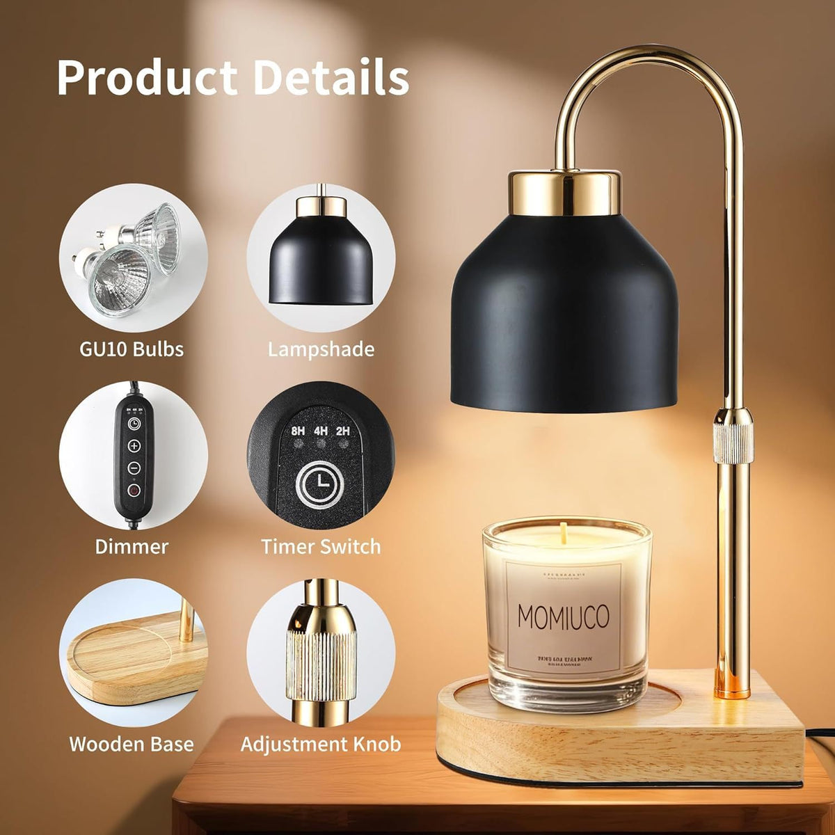 Height Adjustable Dimmable Candle Warmer Lamp with Timer S431973
