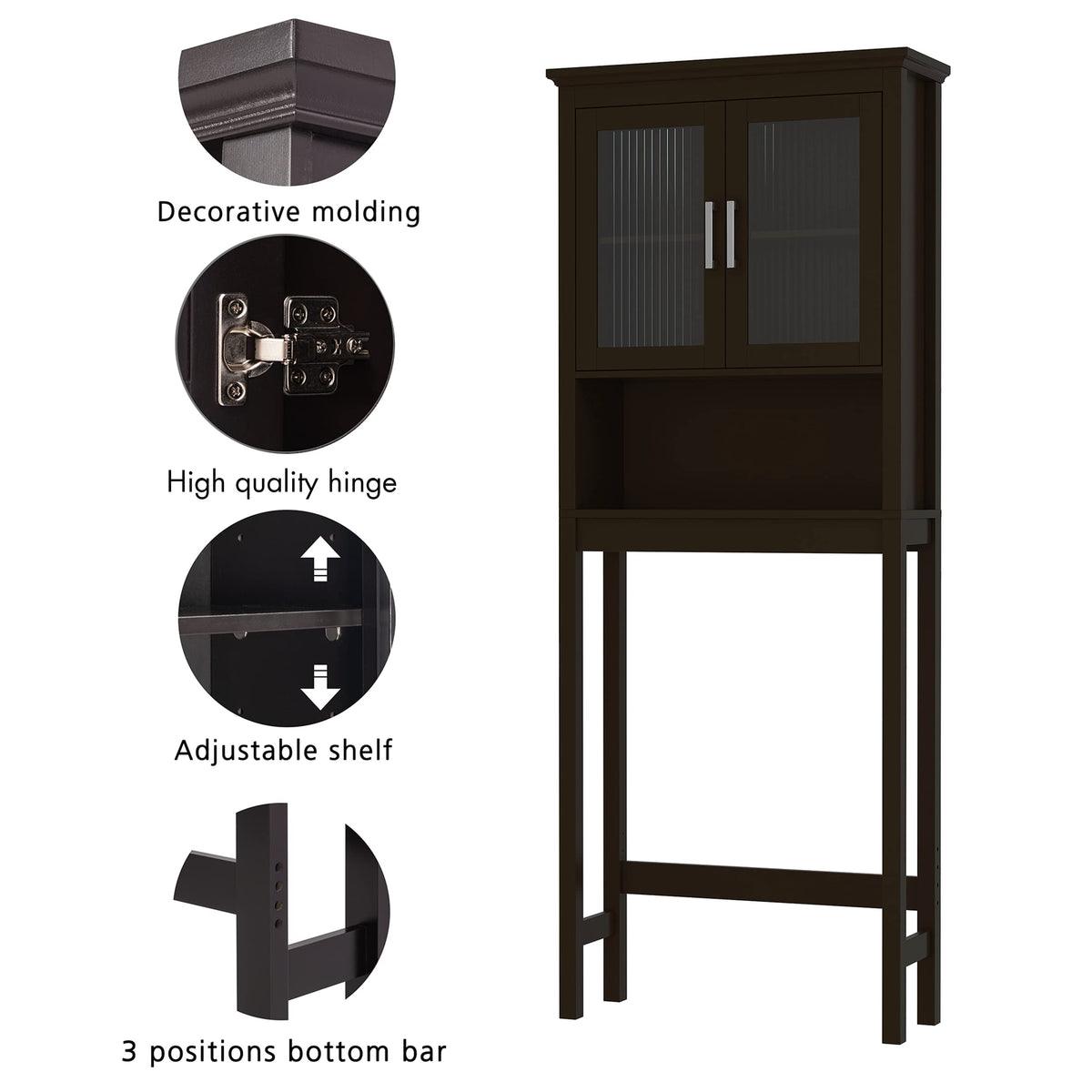 Over the Toilet Storage Cabinet with Glass Doors U201166