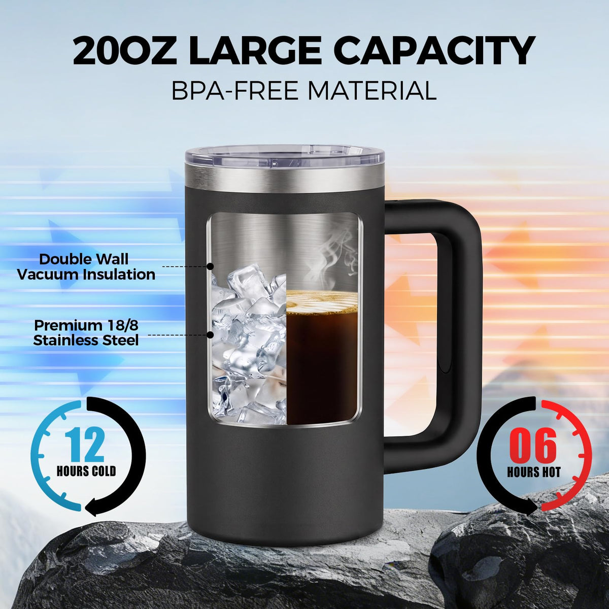 20oz Insulated Coffee Mug With Handle Ocean Blue O37002
