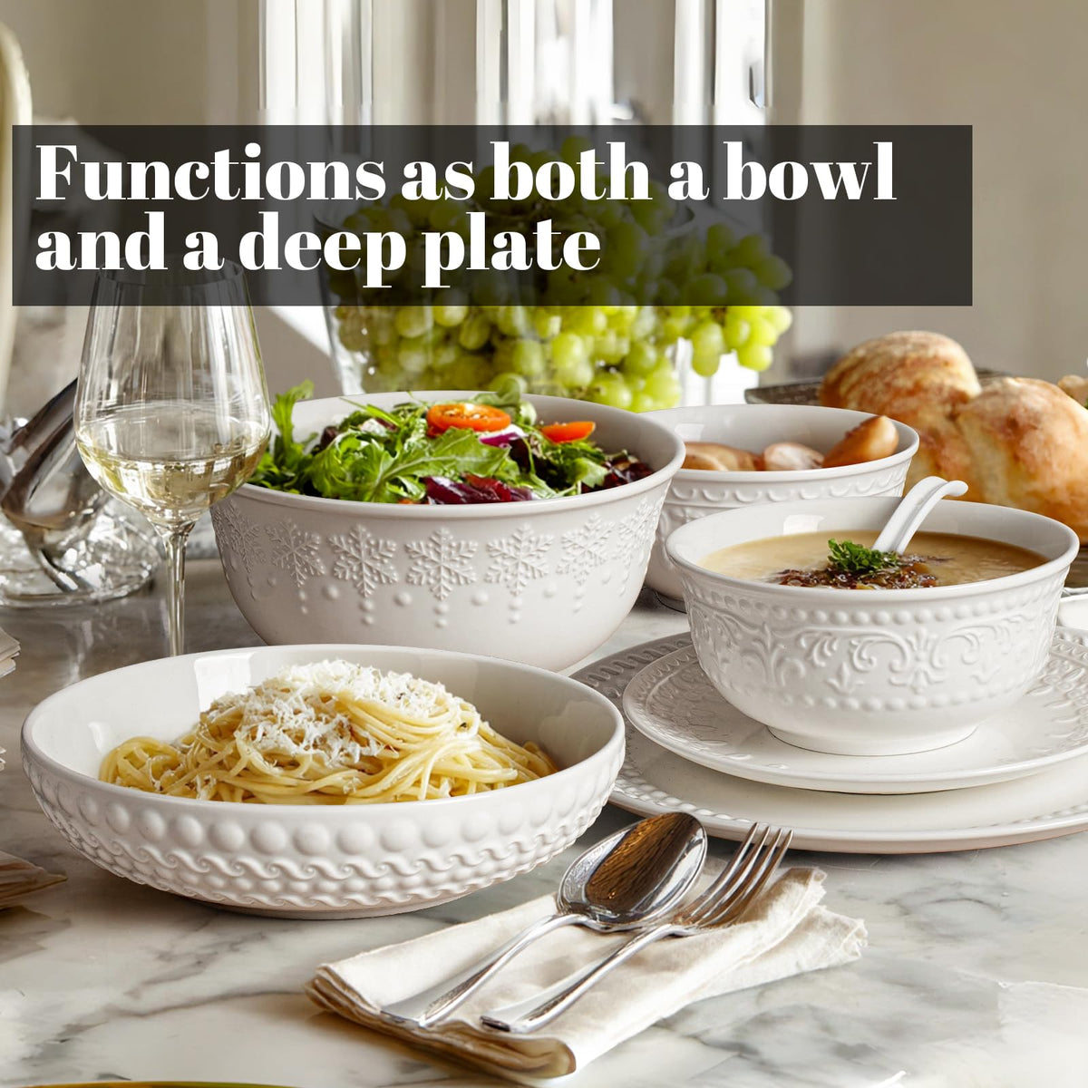 White 32oz Ceramic Pasta Bowls Set of 4 G166831