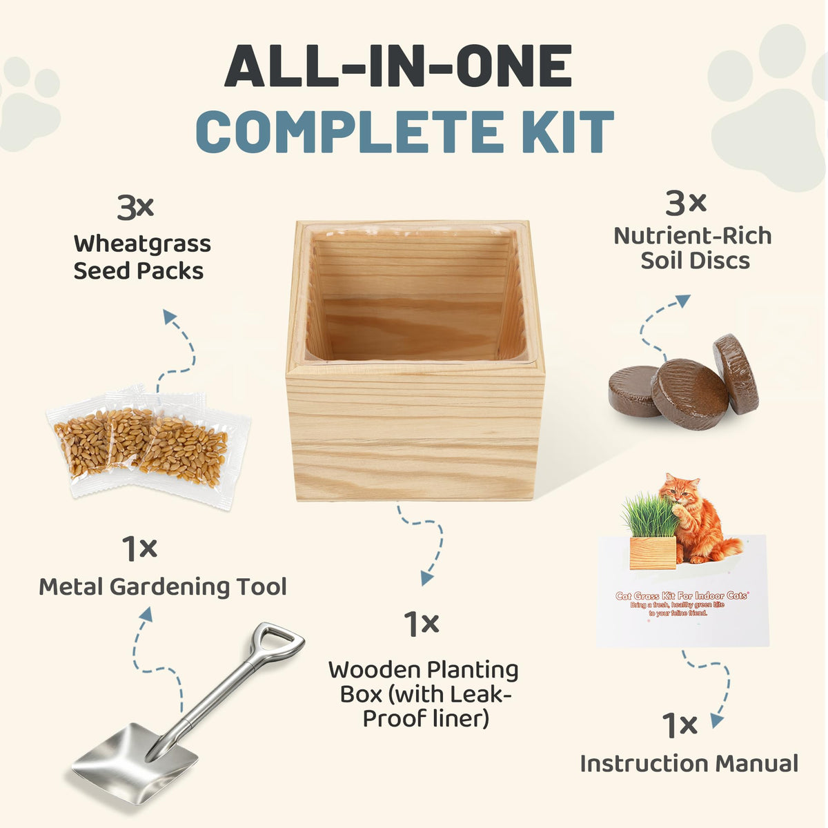 Cat Grass Growing Kit with Wooden Planter V823