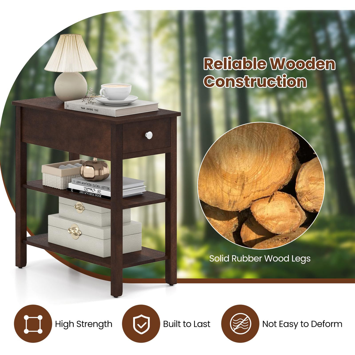 Narrow End Table Set of 2 Wood 3-Tier W856422