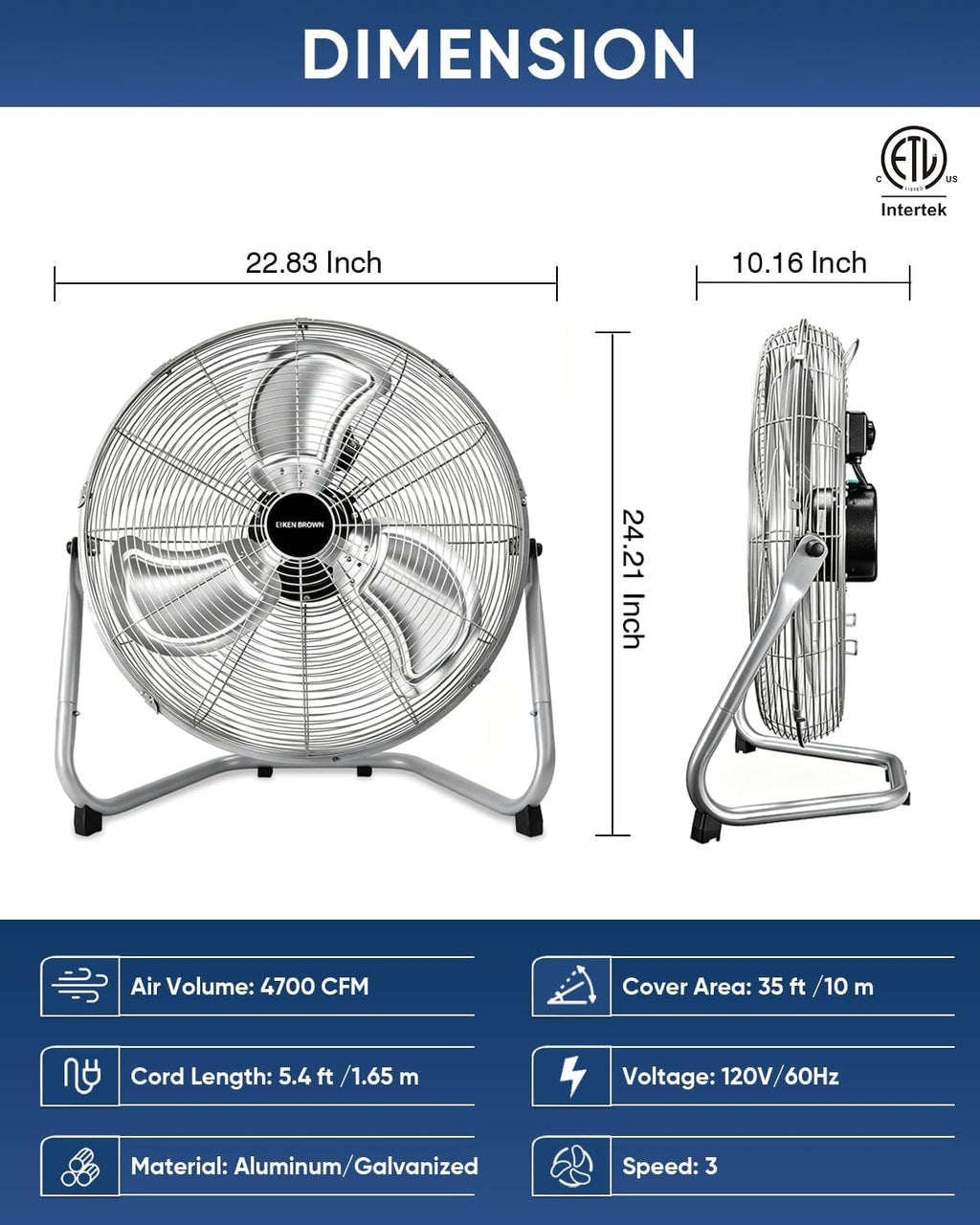 20 Inch 3 Speeds High Velocity Box Fan A573