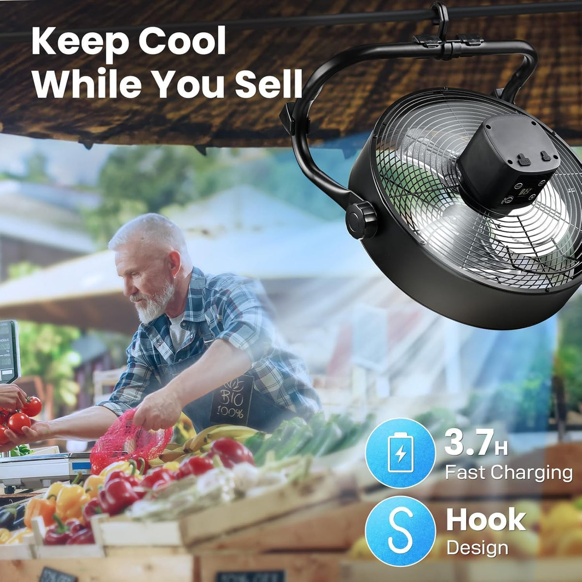 12" Rechargeable Battery Powered Portable Outdoor Fan B547