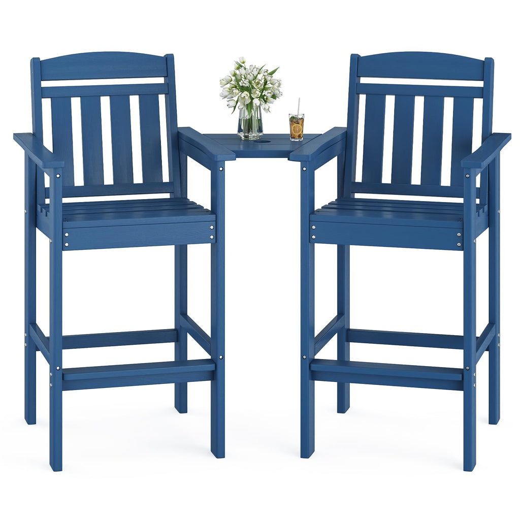 HDPE Adirondack Bar Stools Set of 2 with Connecting Tray E55261