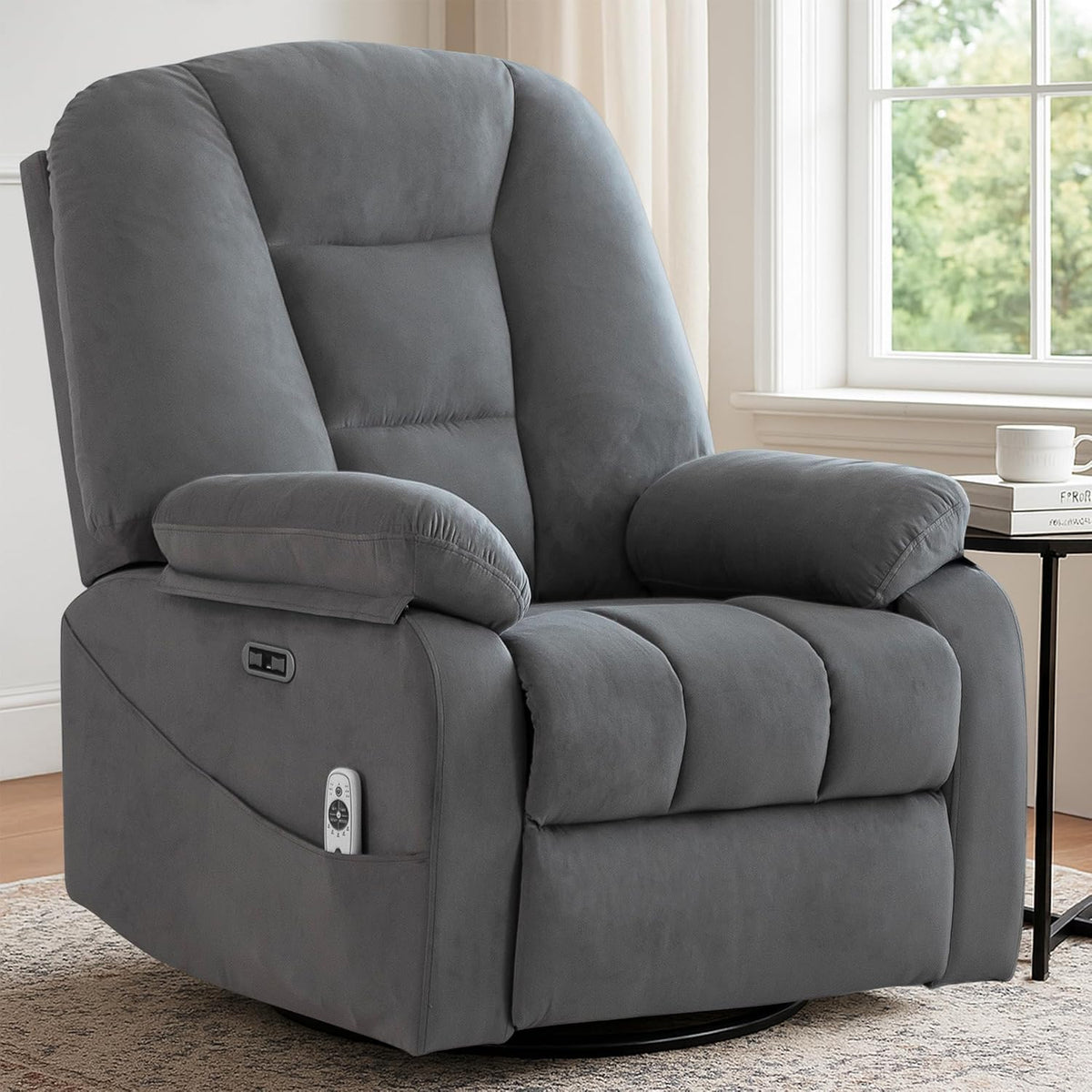 Power Swivel Rocker Recliner Chair with Massage and Heat, Gray A200