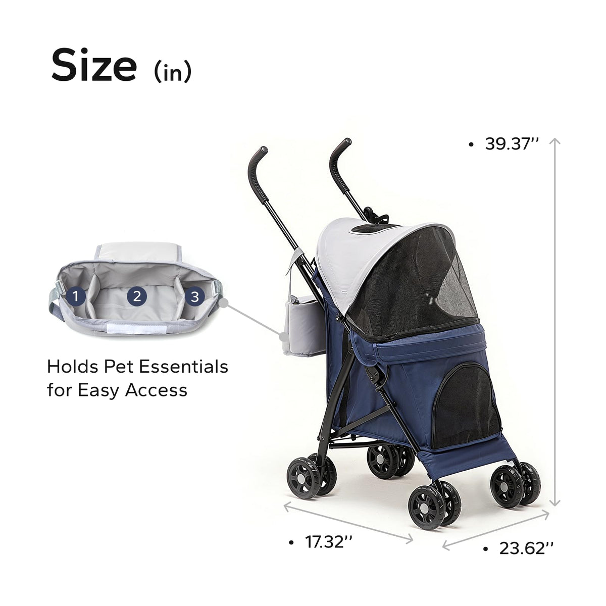 Foldable Pet Stroller for Small Dogs & Cats, 10 lbs, Blue Gray P381