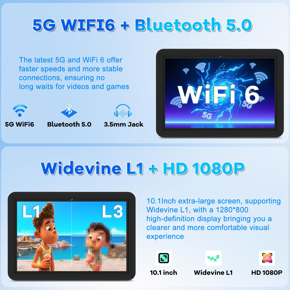 10.1 Inch Kids Tablet 64GB ROM Octa-Core Anti-Blue Light Screen Black Z794