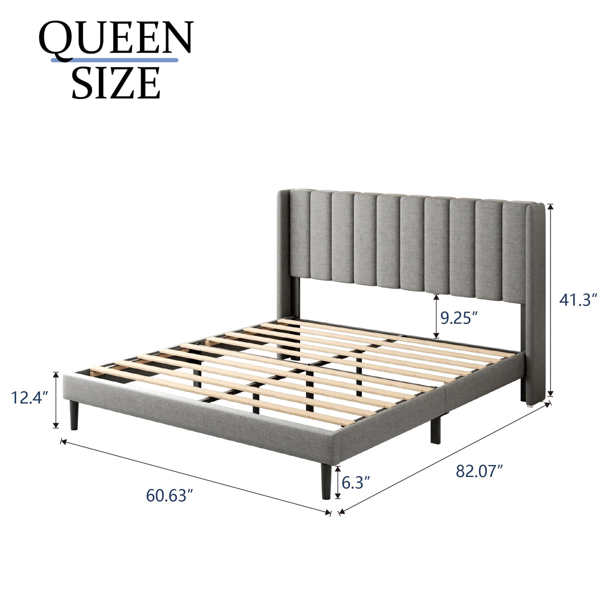 Queen Size Upholstered Platform Bed Frame with Wingback Headboard I52436