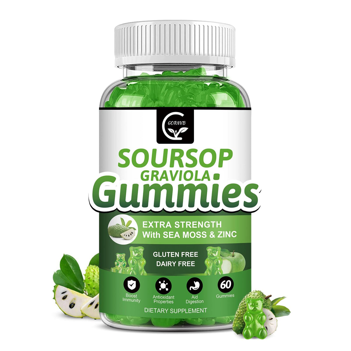 Organic Soursop Graviola Gummies 2200mg with Sea Moss Zinc Vitamin C 60 Gummies G533