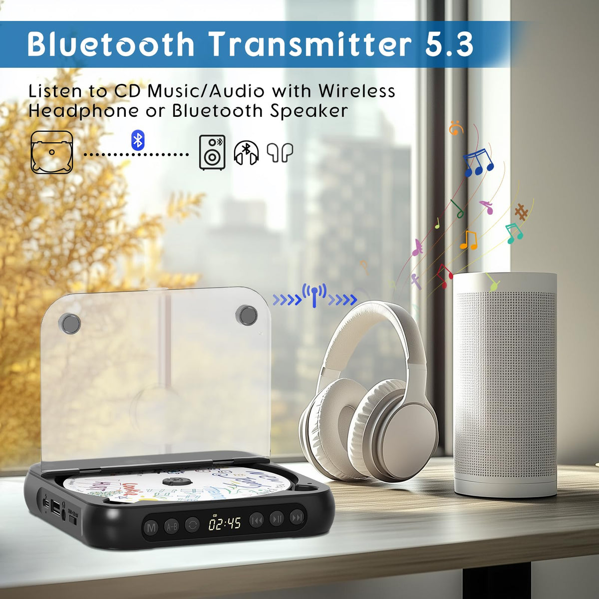 Black Portable Bluetooth CD Player W4137