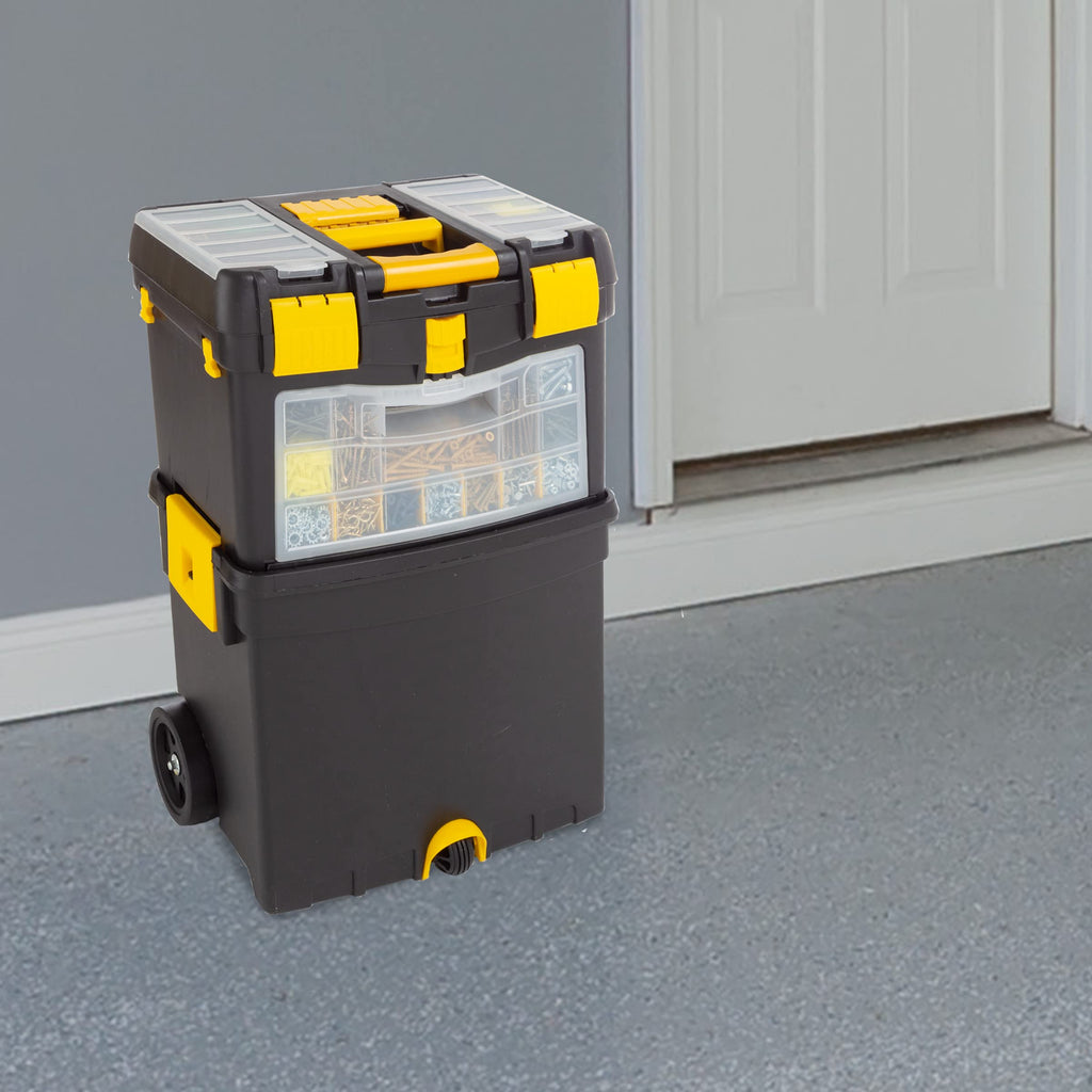 Rolling Tool Box with Wheels, Foldable Handle, and Removable Top Q5309