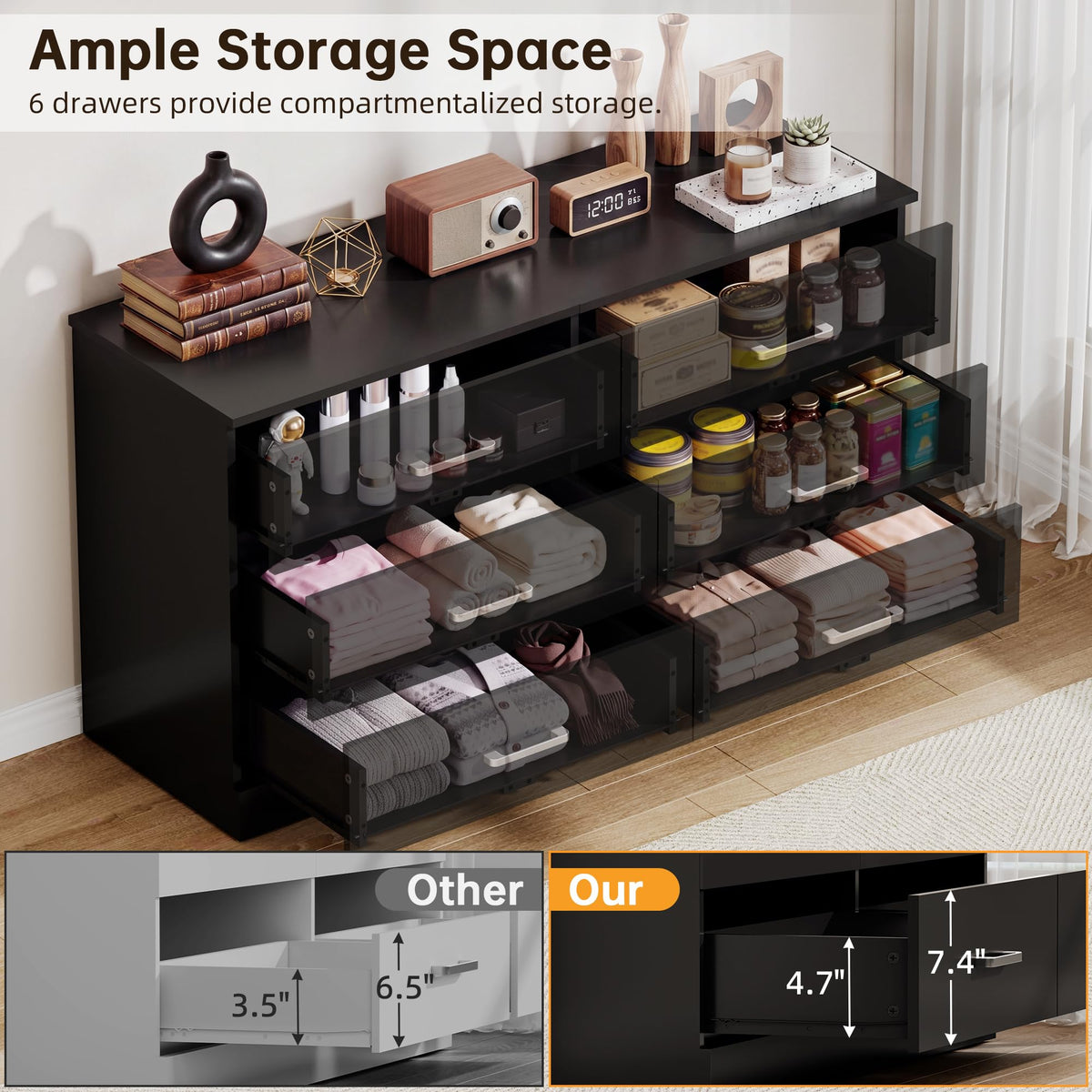 6 Drawer Dark Black Dresser K2038