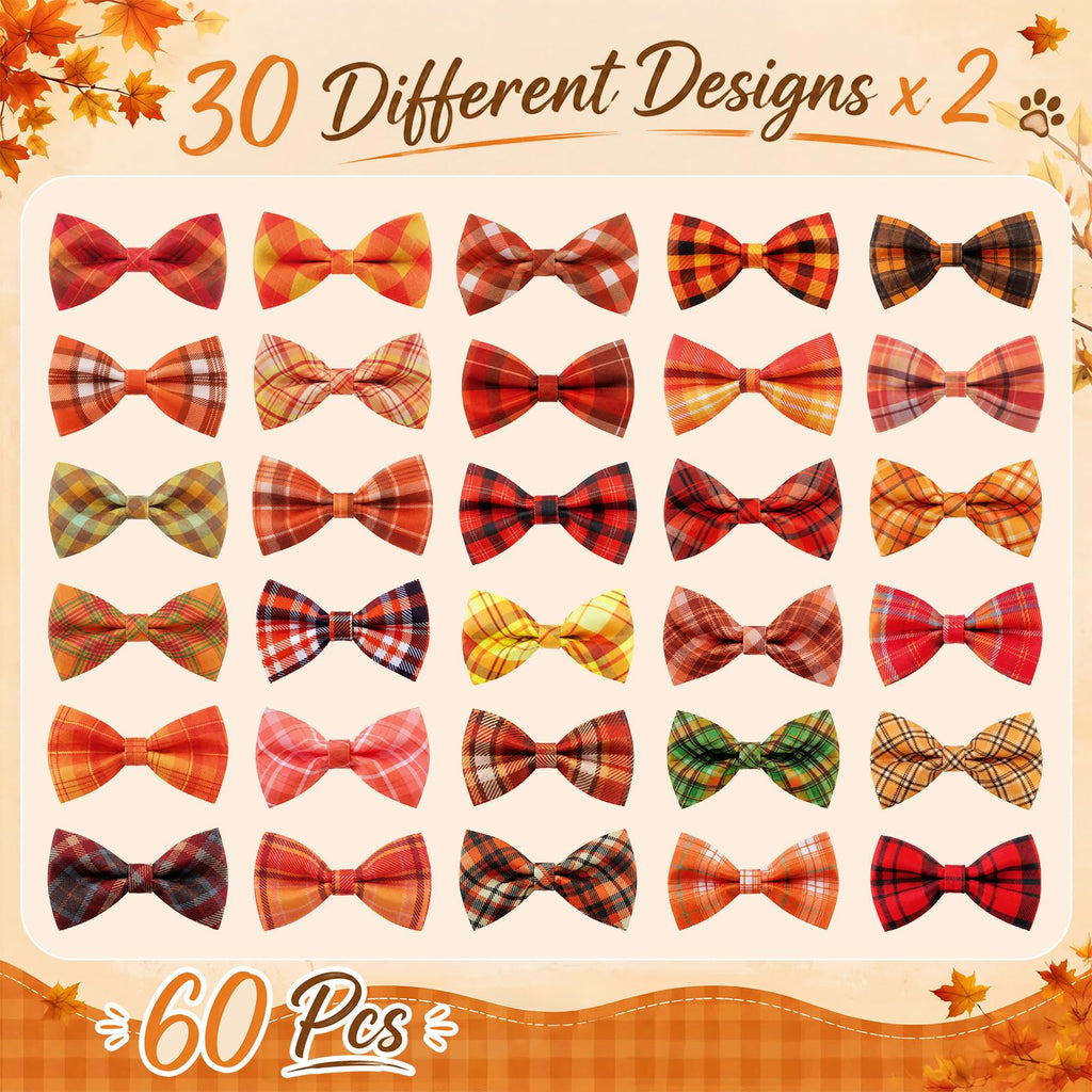 60 Pcs Plaid Dog Collar Bow Ties Z4963