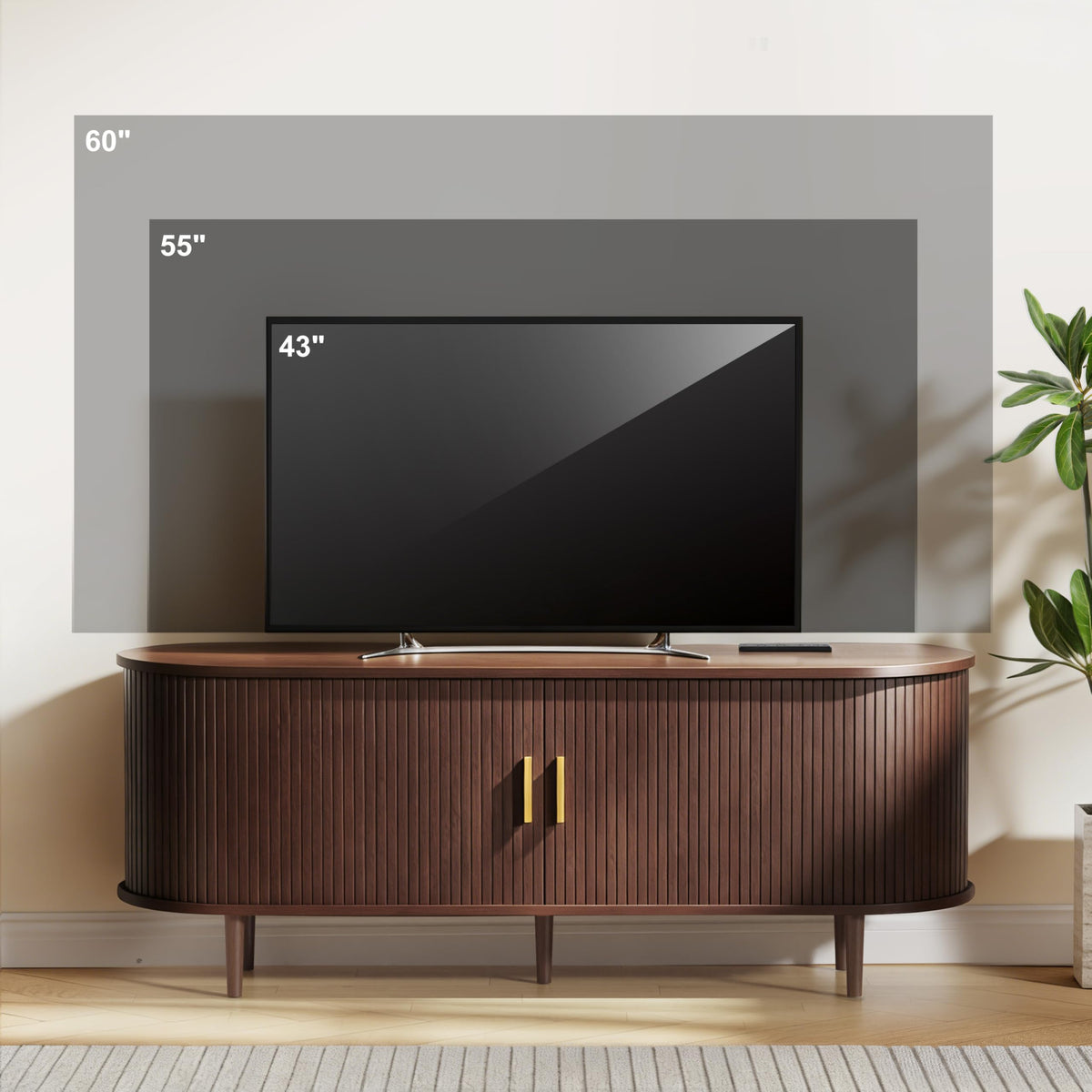 55 Inch Mid Century Modern TV Stand with Power Outlet and Adjustable Shelves X168360