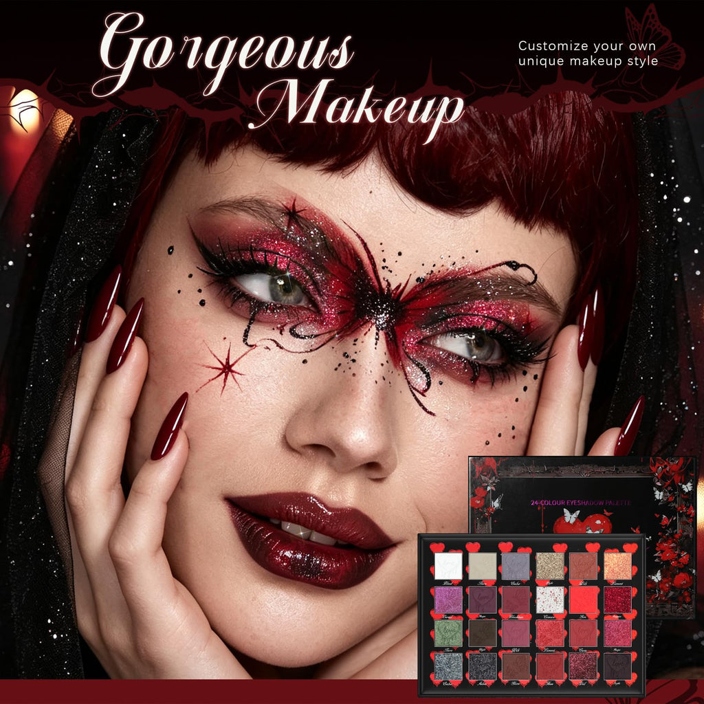 Dark Red Black Burgundy Gray Eyeshadow Palette P437462