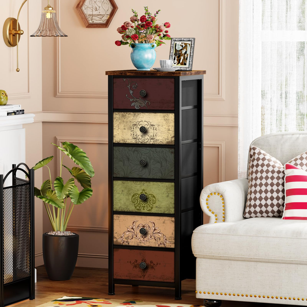 Tall 6 Drawer Fabric Dresser L688