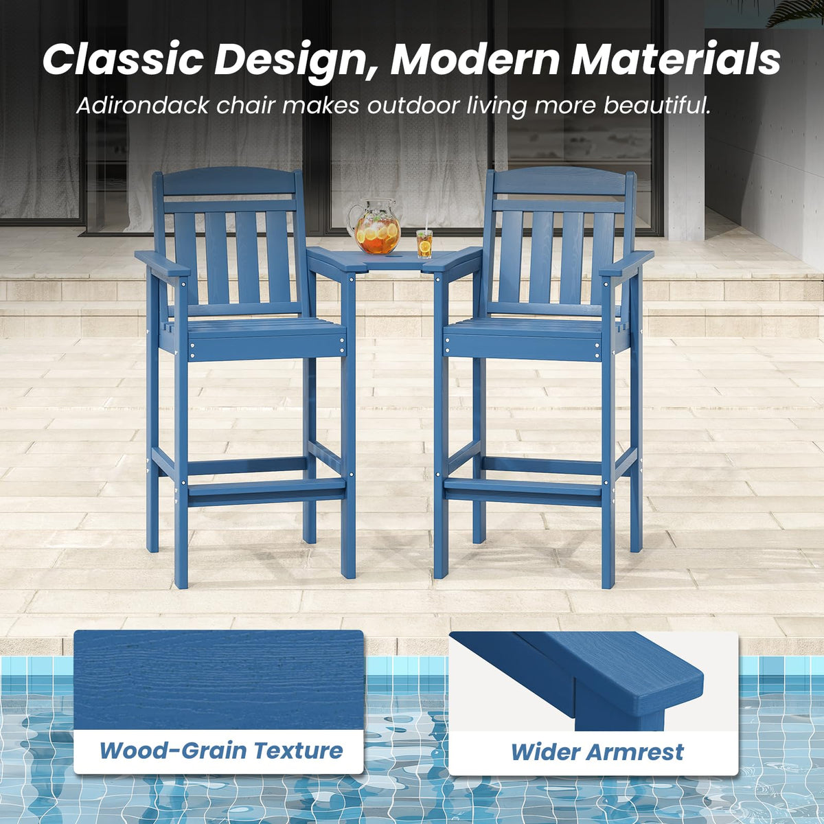 HDPE Adirondack Bar Stools Set of 2 with Connecting Tray E55261