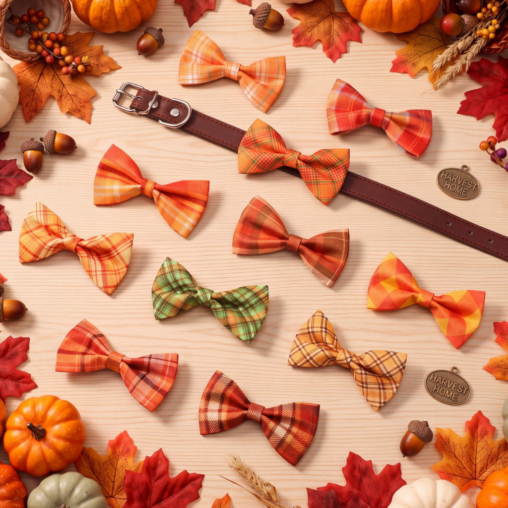60 Pcs Plaid Dog Collar Bow Ties Z4963
