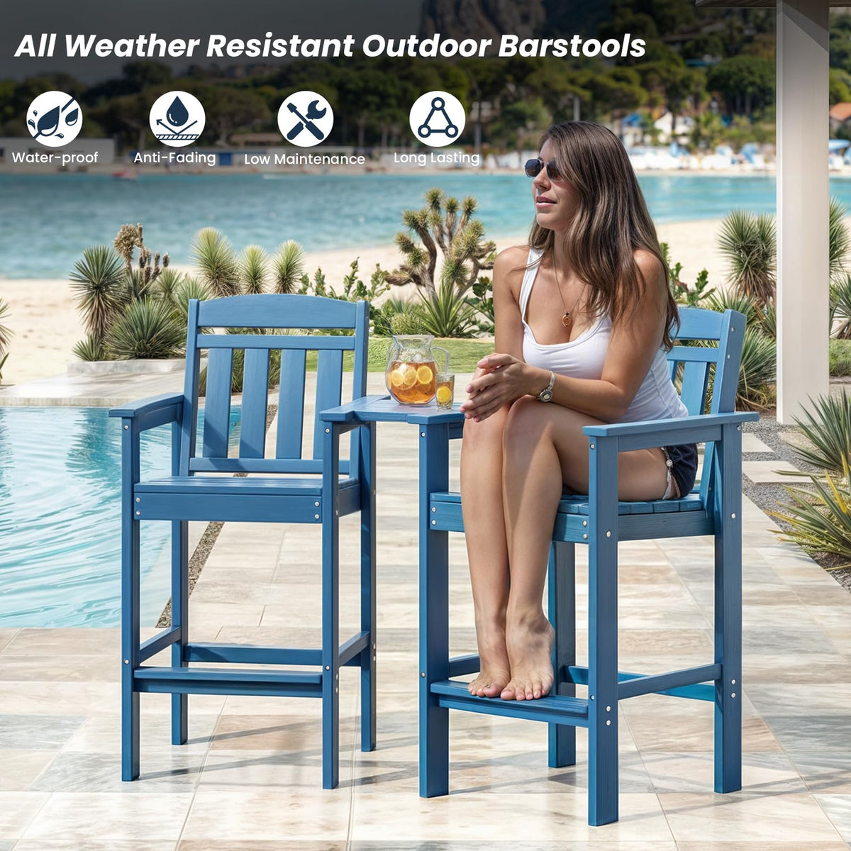 HDPE Adirondack Bar Stools Set of 2 with Connecting Tray E55261