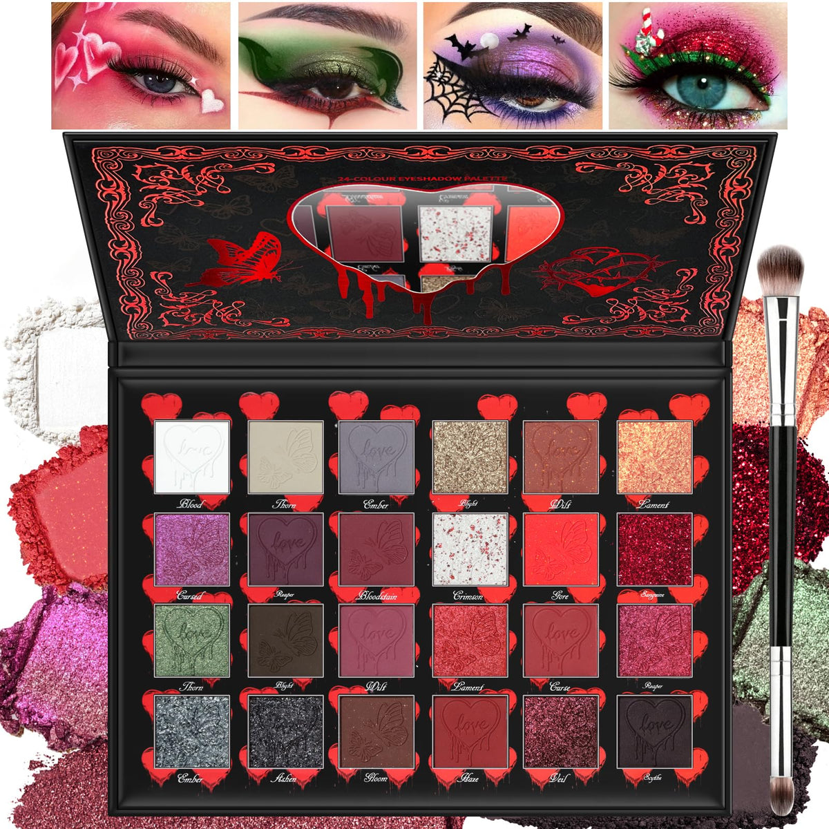 Dark Red Black Burgundy Gray Eyeshadow Palette P437462