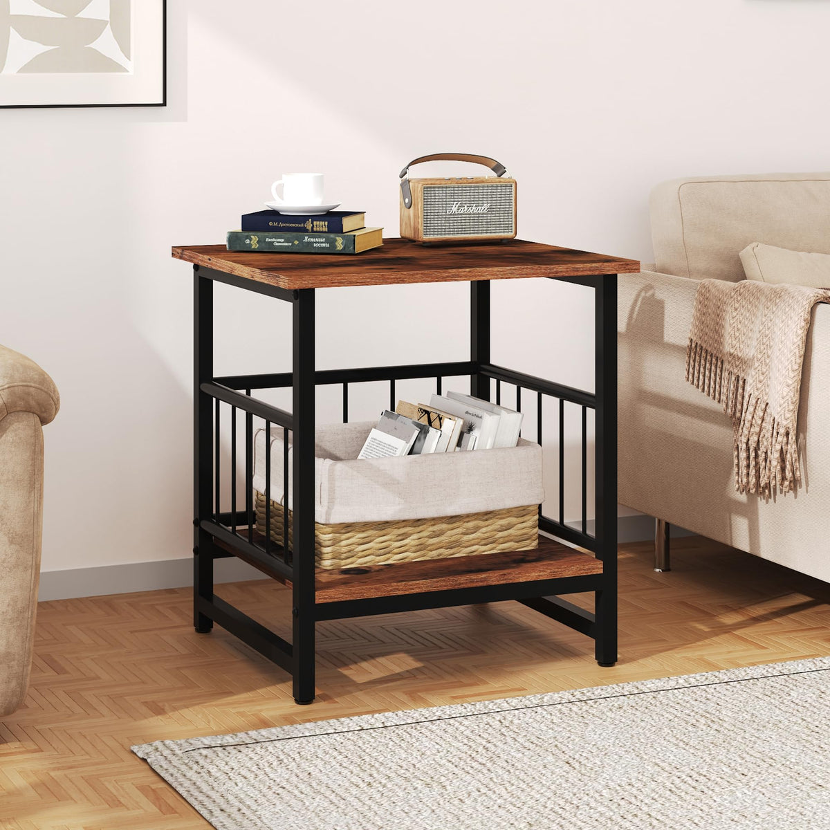18” Square Side Table with Open Storage Shelf G8019