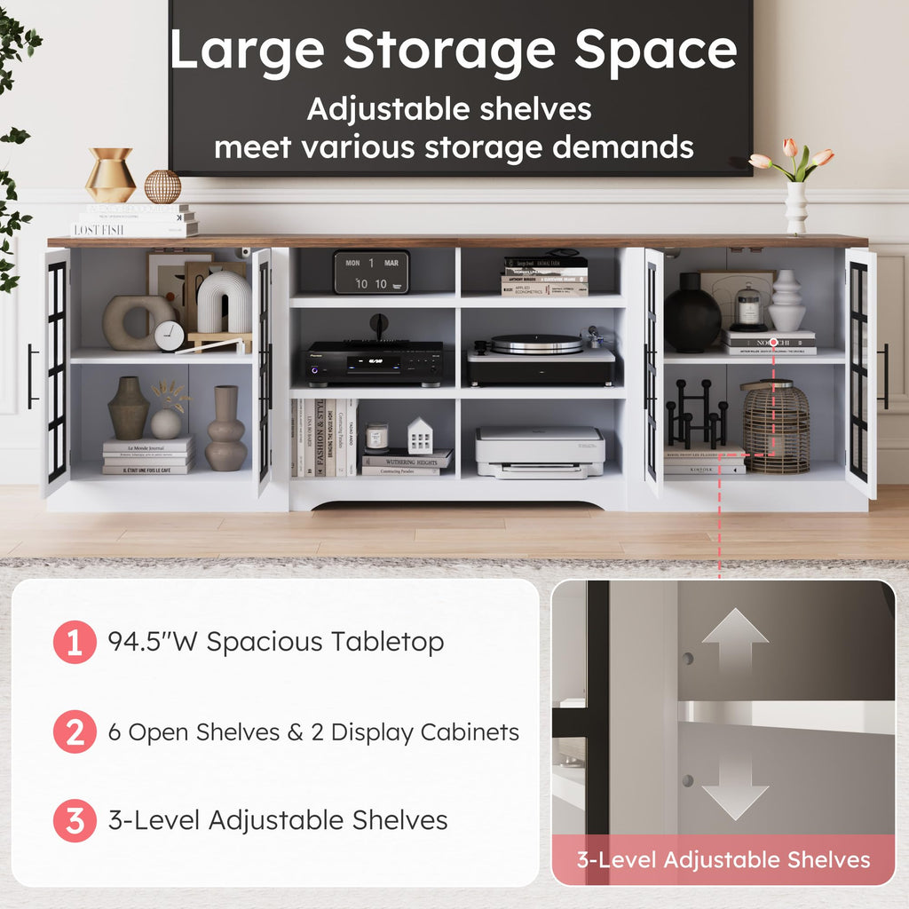 White Black TV Stand with 2 Cabinets and 3-Tier Shelves N6530