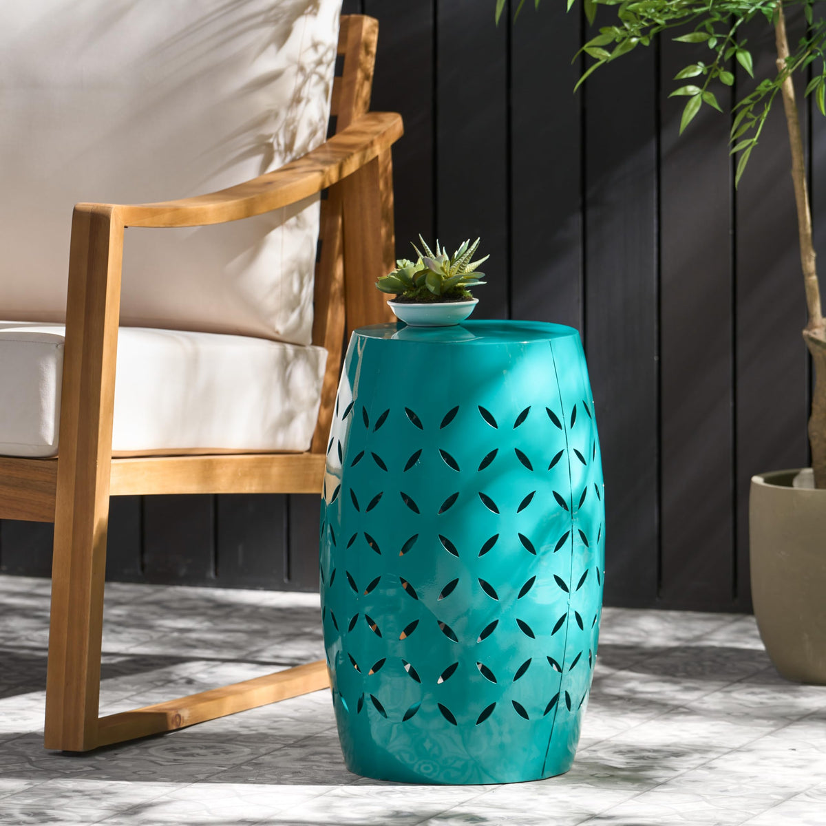 Teal Metal Garden Stool G462855