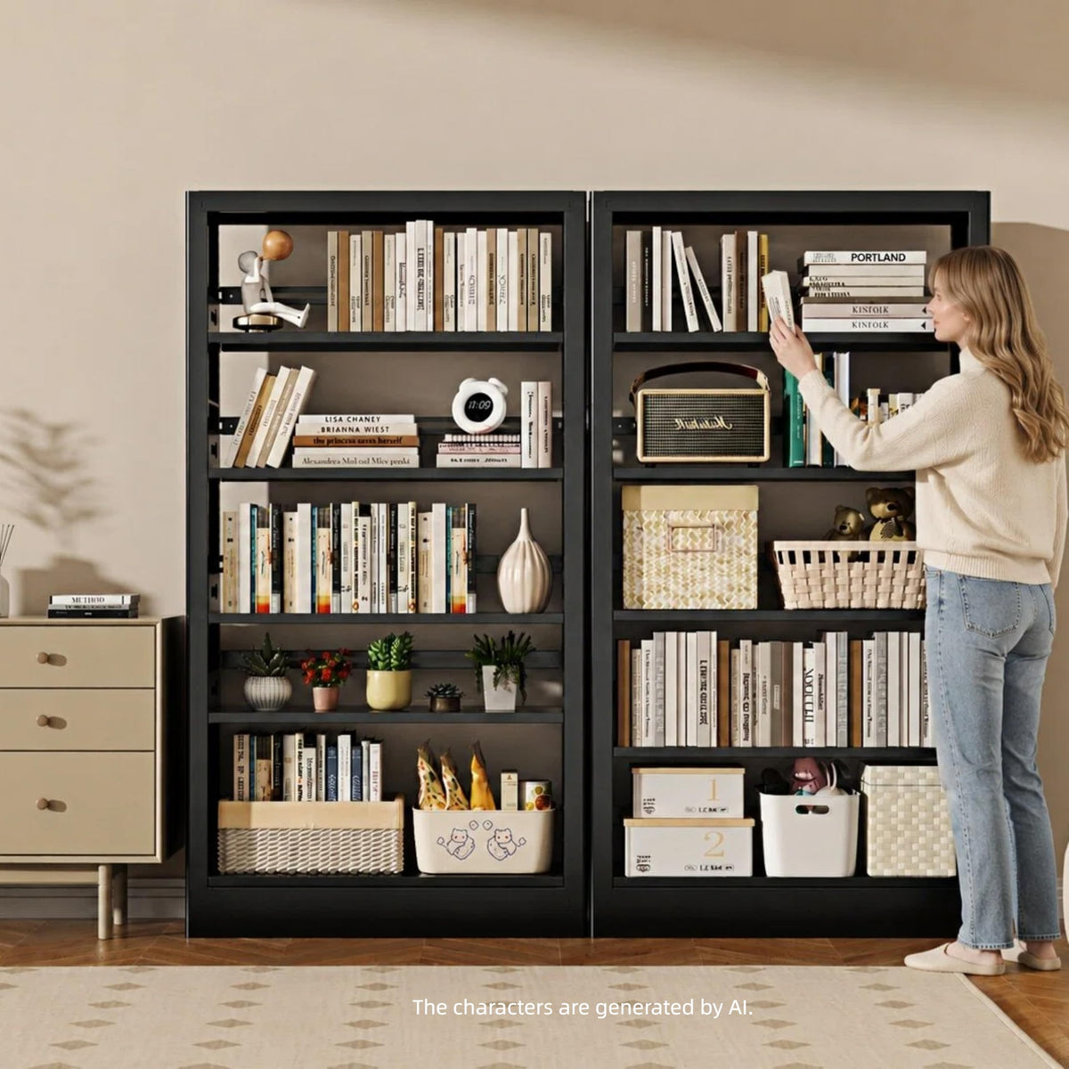 Black 5-Tier Metal Bookcase with Adjustable Shelves U784