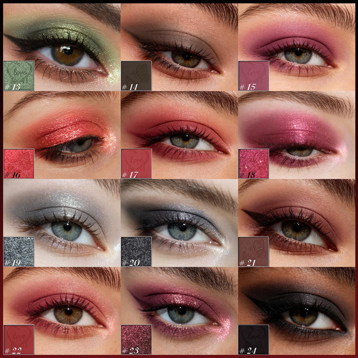 Dark Red Black Burgundy Gray Eyeshadow Palette P437462
