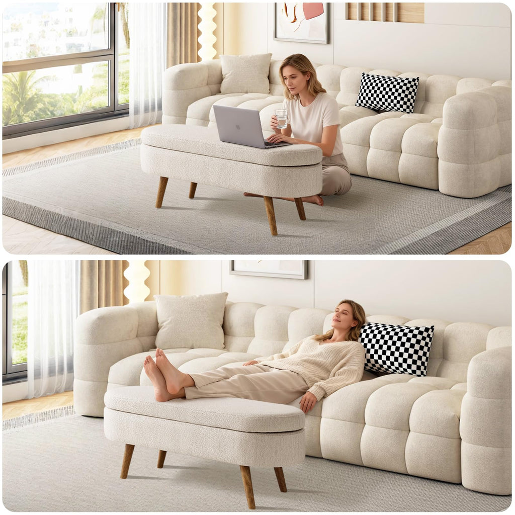 Beige Linen Upholstered Storage Ottoman Bench Z22749