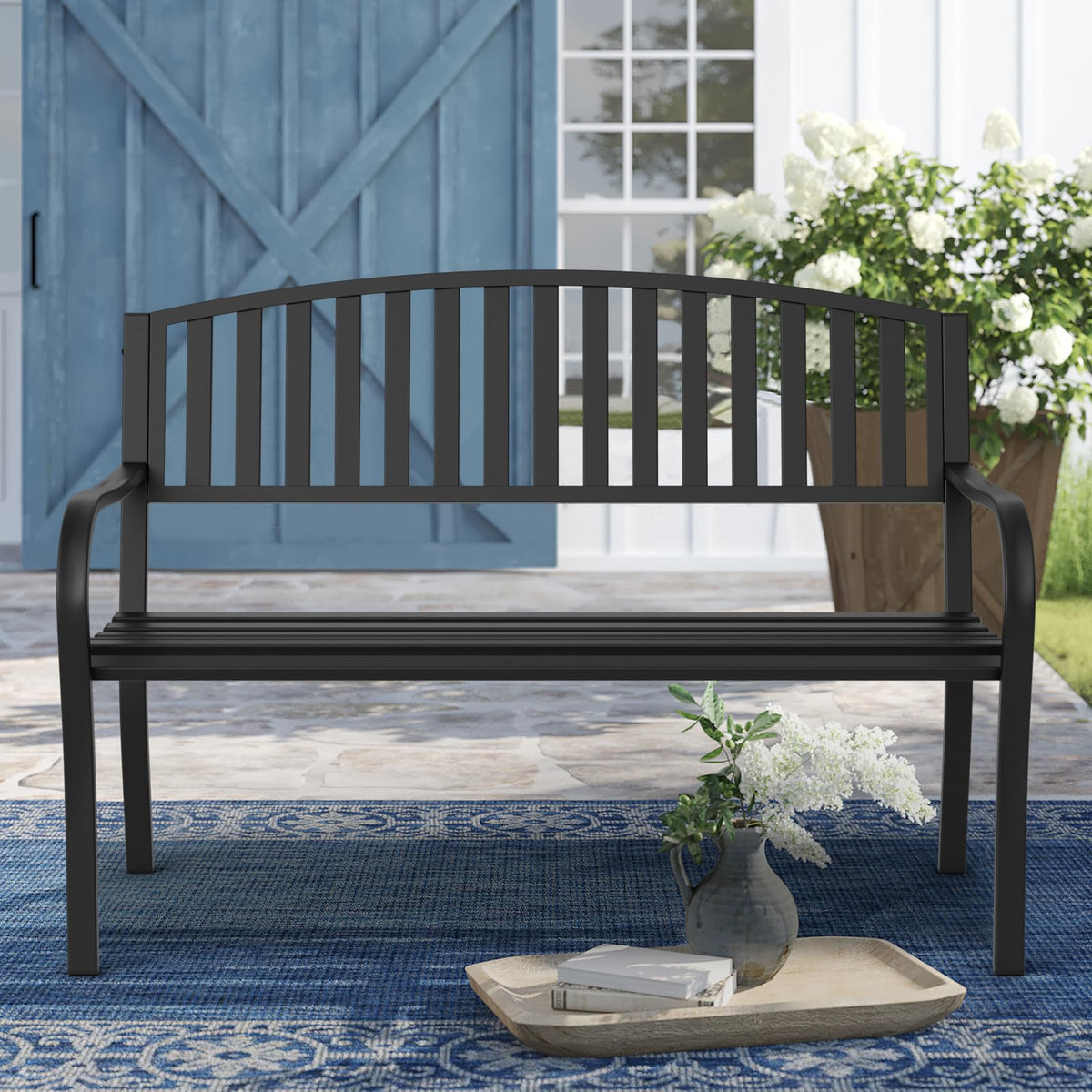 Weatherproof Heavy-Duty Wrought Iron Outdoor Bench O426
