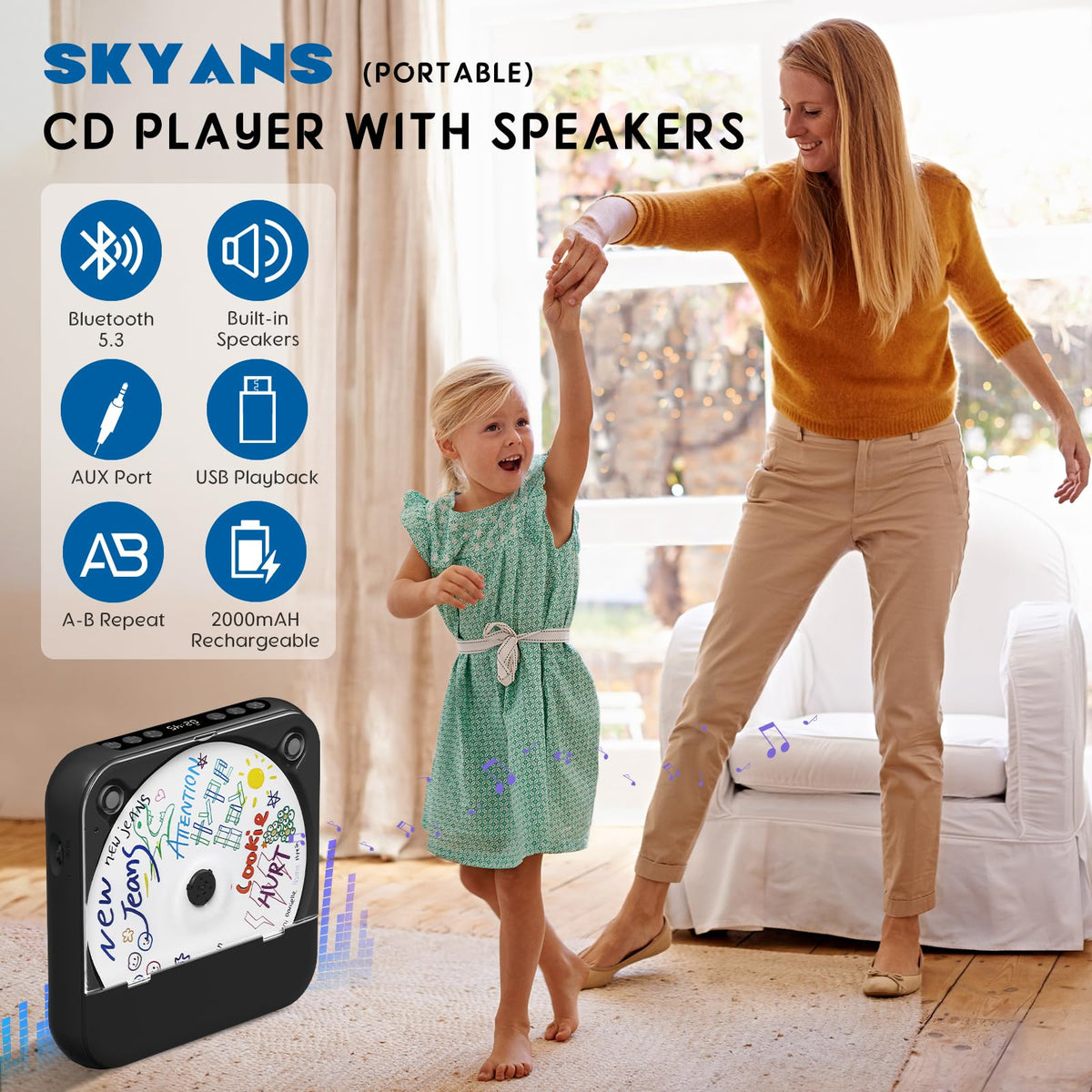 Black Portable Bluetooth CD Player W4137
