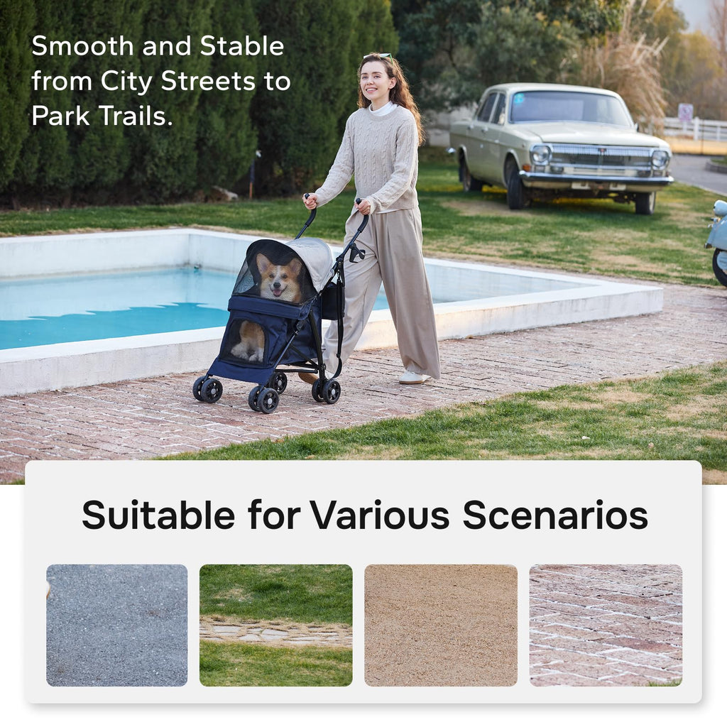 Foldable Pet Stroller for Small Dogs & Cats, 10 lbs, Blue Gray P381
