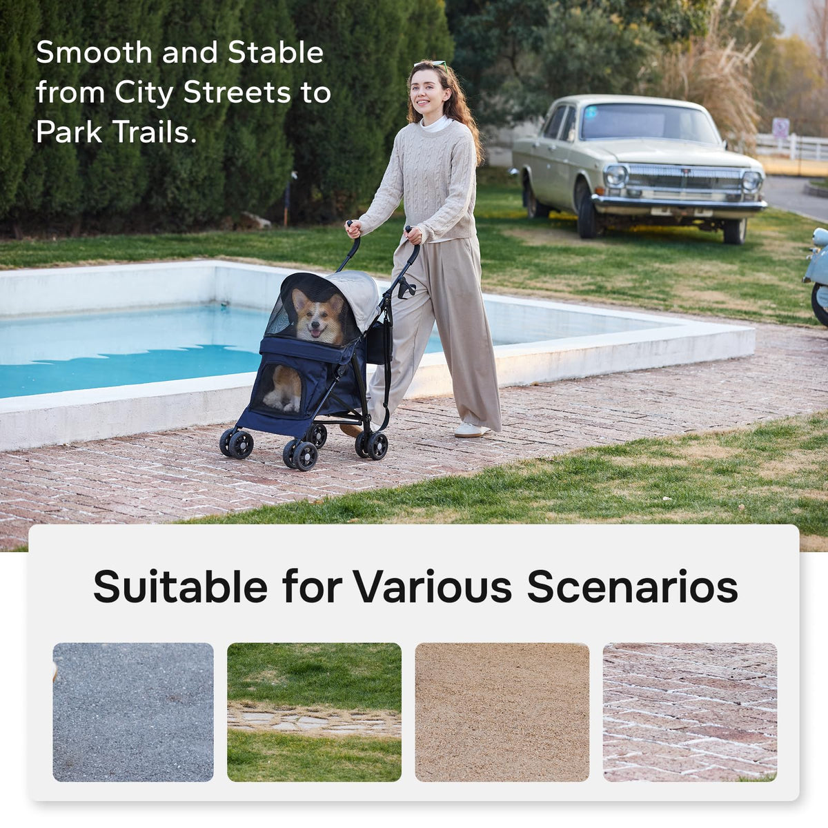 Foldable Pet Stroller for Small Dogs & Cats, 10 lbs, Blue Gray P381