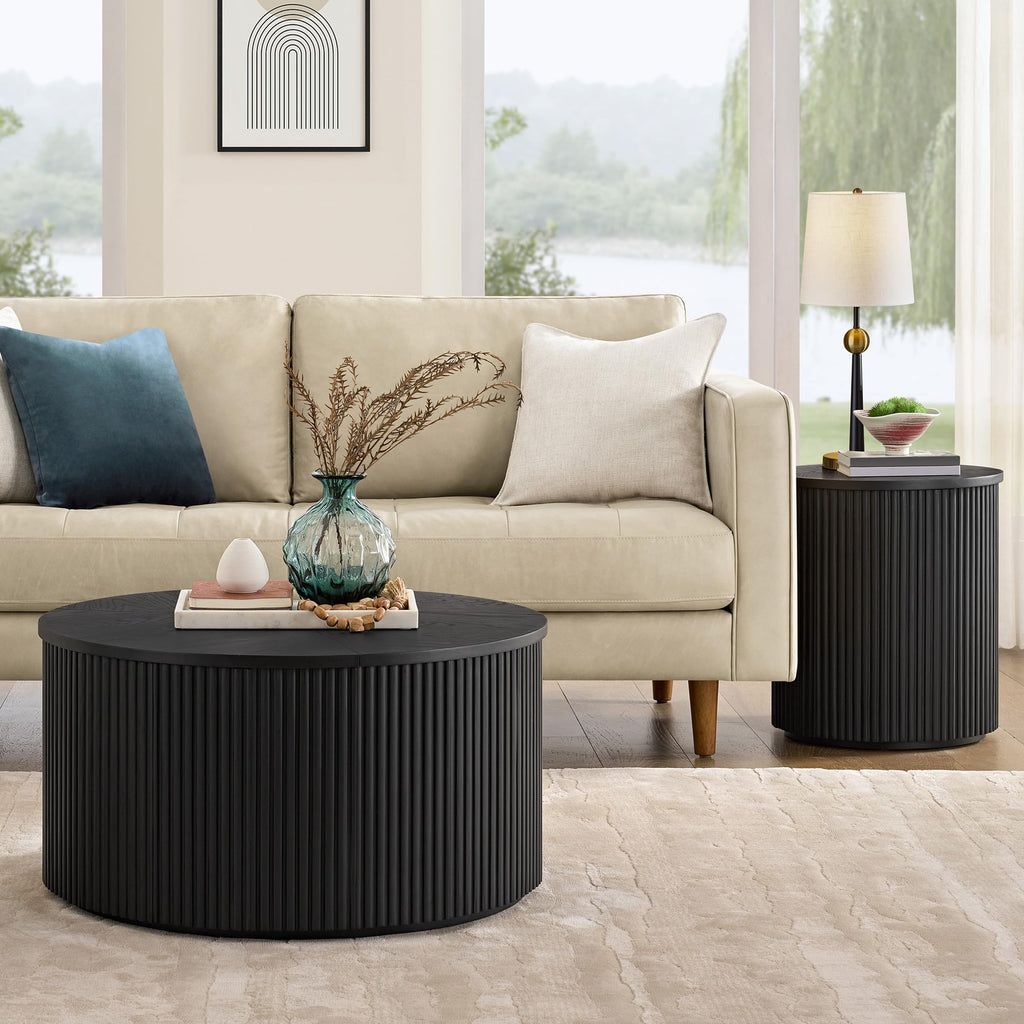 Black Fluted Round Coffee Table L154