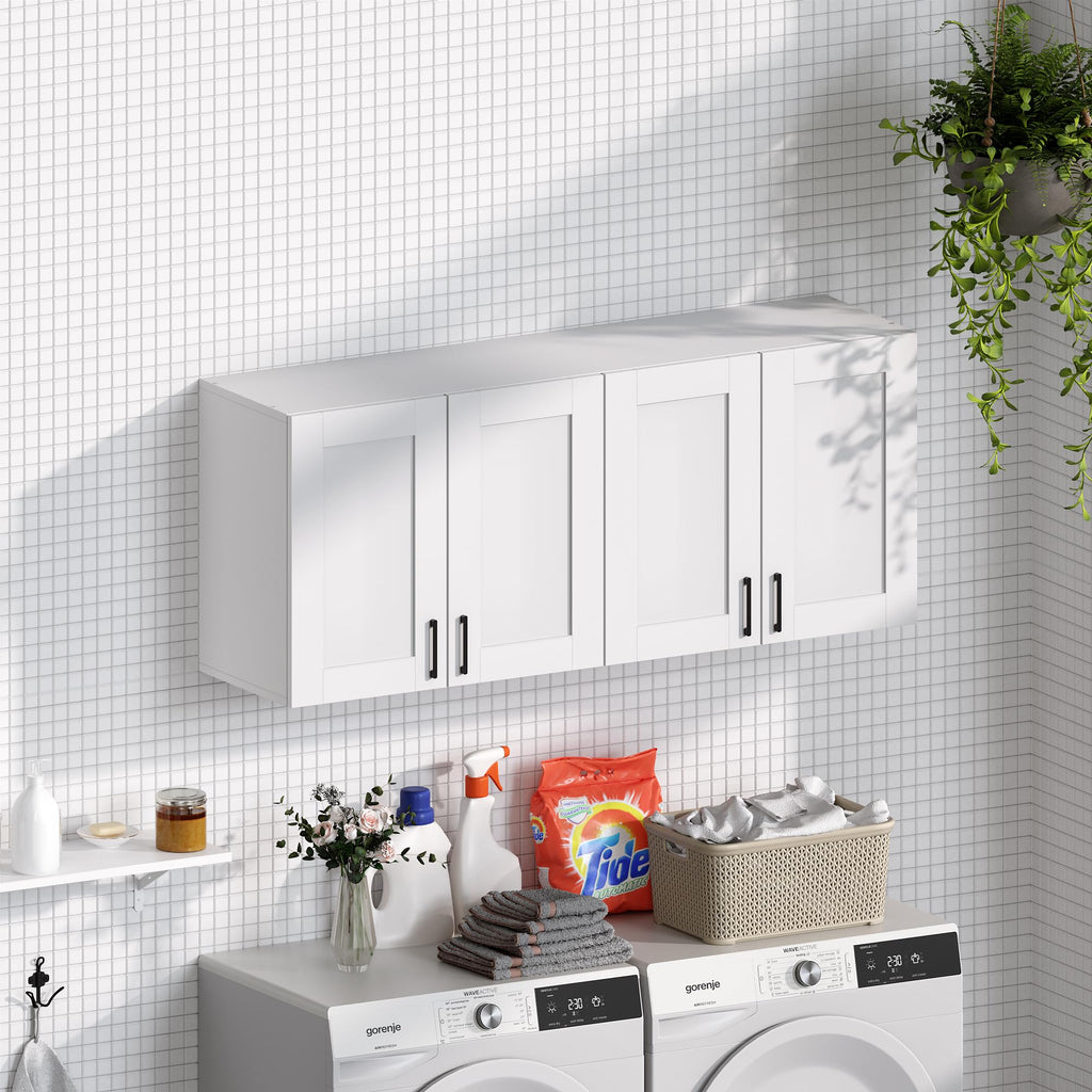 White Laundry Room Cabinets and Storage with 4 Doors and Adjustable Shelf A4460