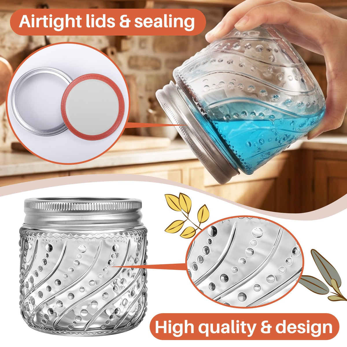 16oz Wide Mouth Mason Jars with Lids and Bands, 8 Pack Q81740