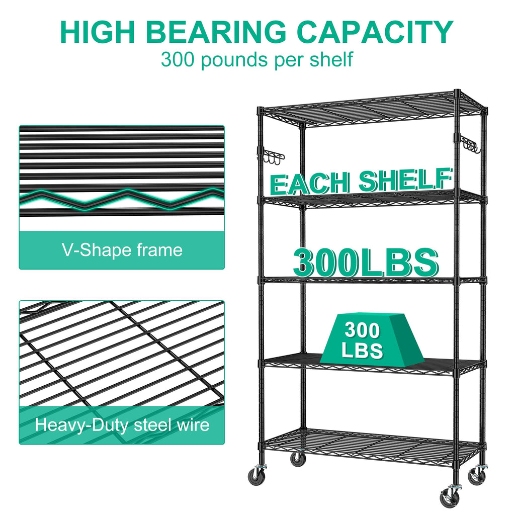 5-Tier Rolling Metal Wire Shelving Unit L35328