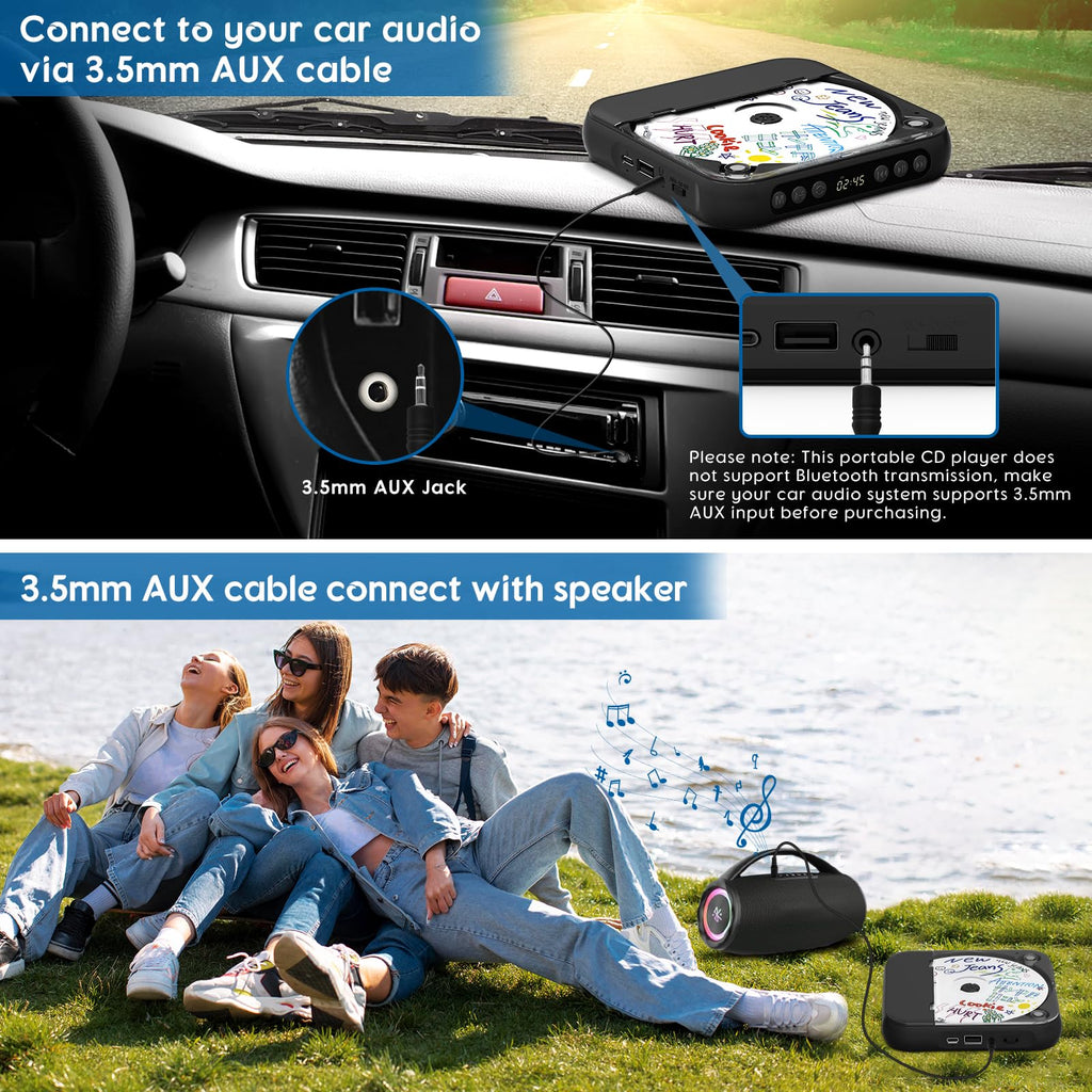 Black Portable Bluetooth CD Player W4137