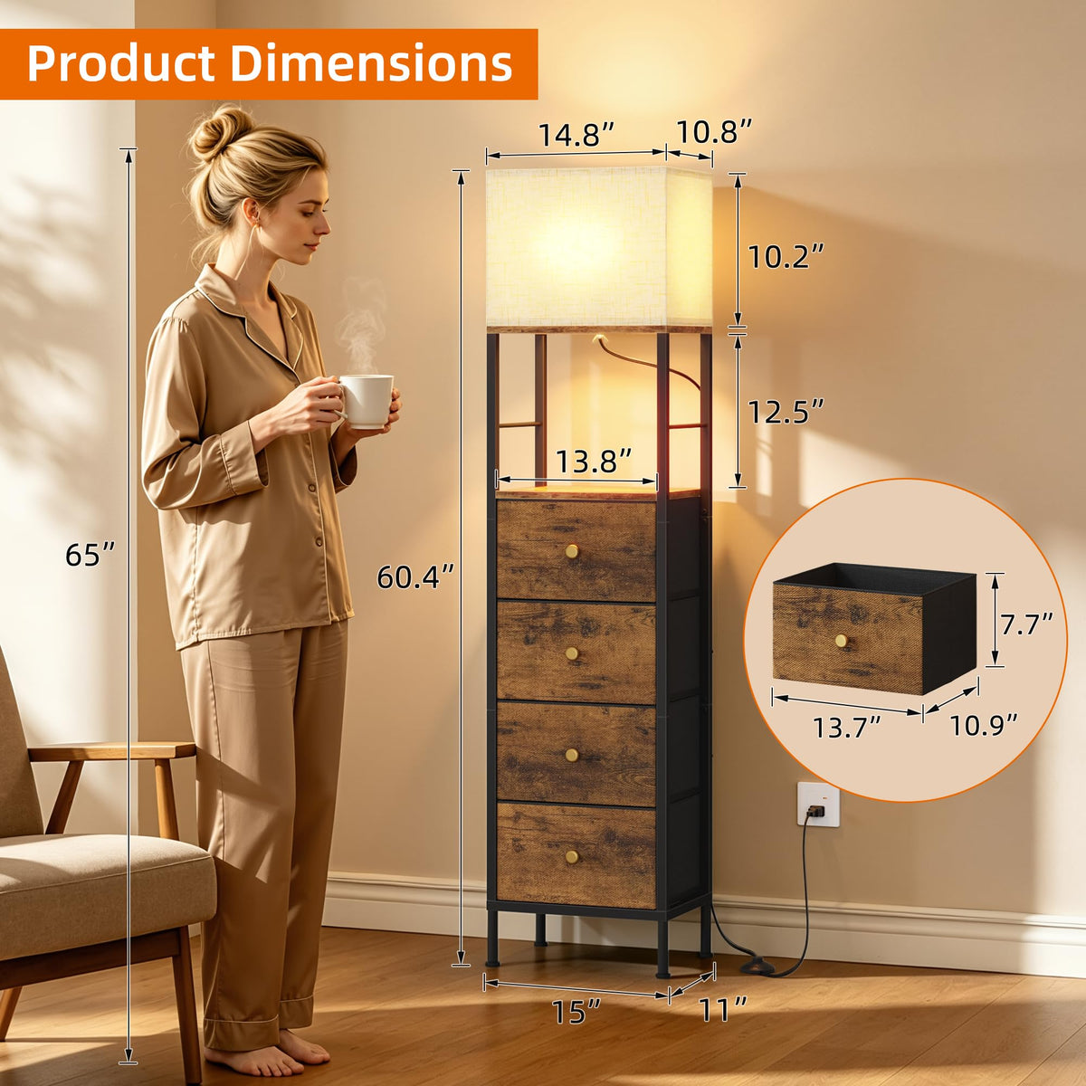 Tall Nightstand with Light & 4 Drawers G783
