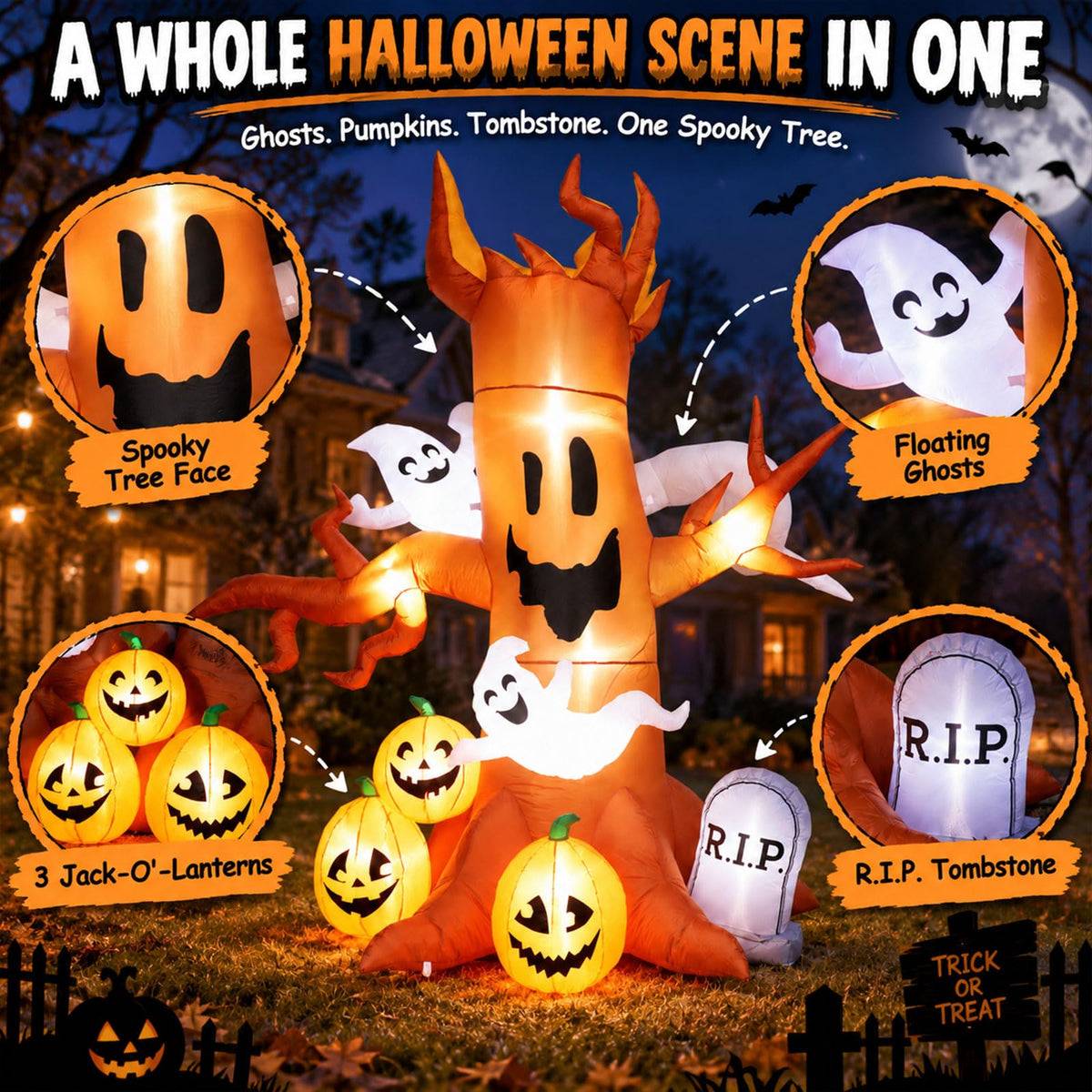 8FT Halloween Inflatable Ghost Tree Decoration X5785