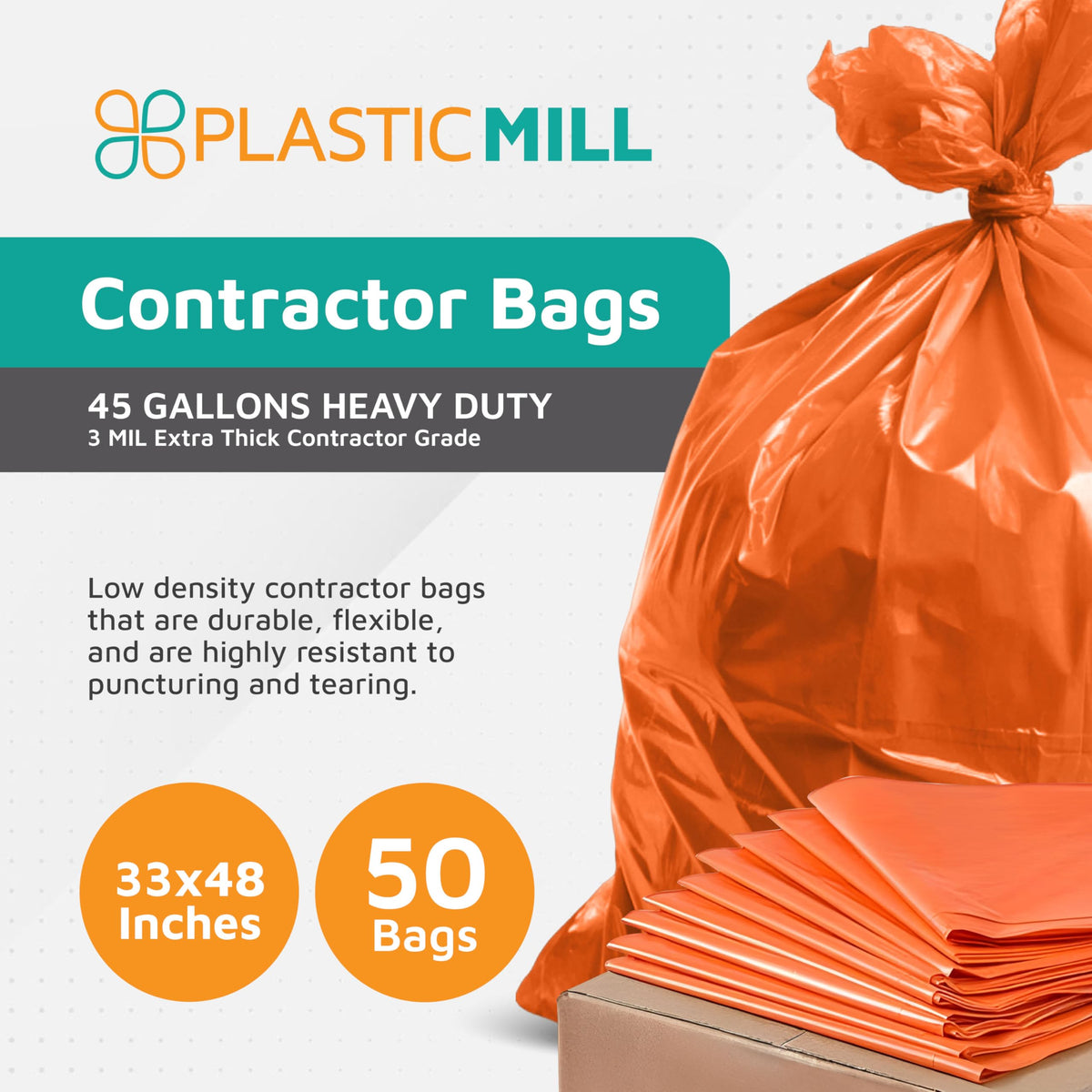 42-Gallon Heavy Duty Orange Contractor Bags 50-Count U431723