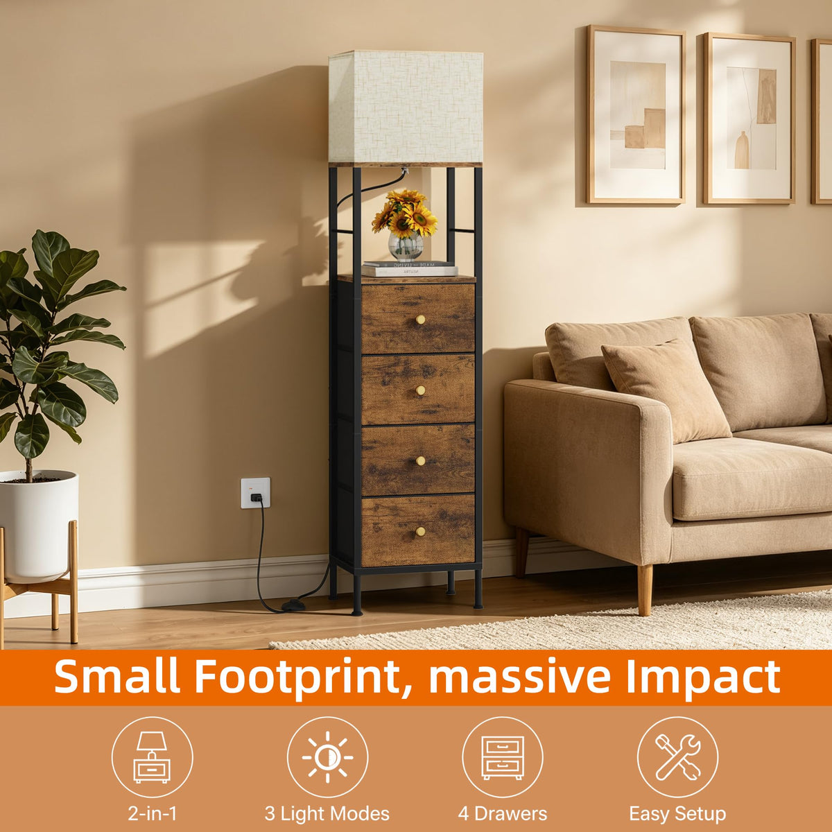 Tall Nightstand with Light & 4 Drawers G783