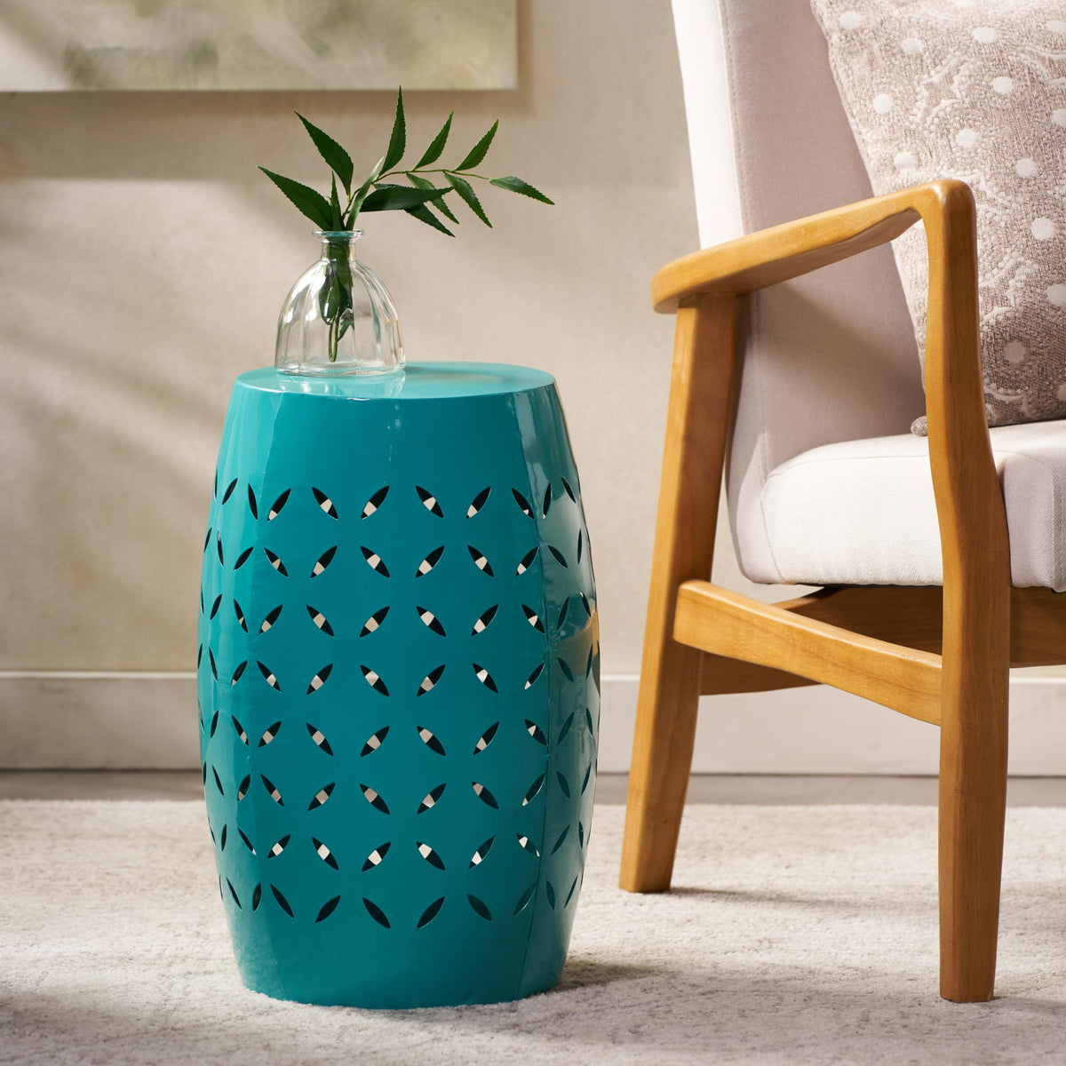 Teal Metal Garden Stool G462855