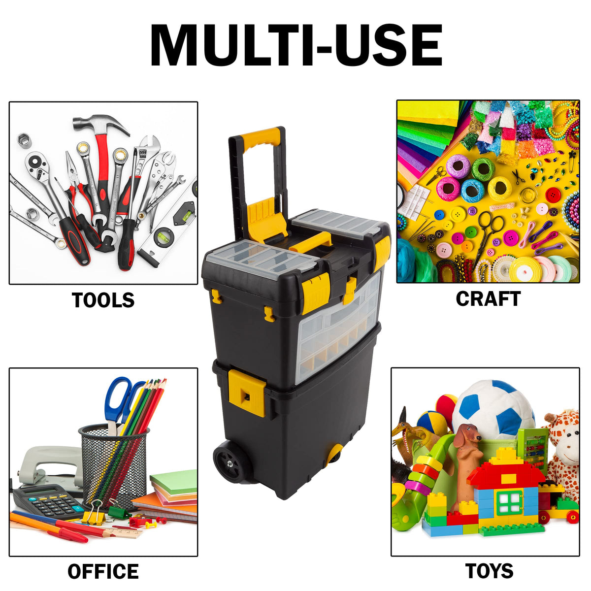 Rolling Tool Box with Wheels, Foldable Handle, and Removable Top Q5309
