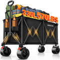 Foldable Collapsible Wagon with All-Terrain Wheels and Cup Holders, Black U7679